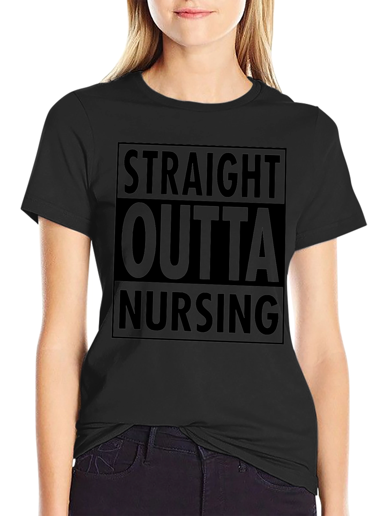 Straight Outta Nursing Black Graphic Tee