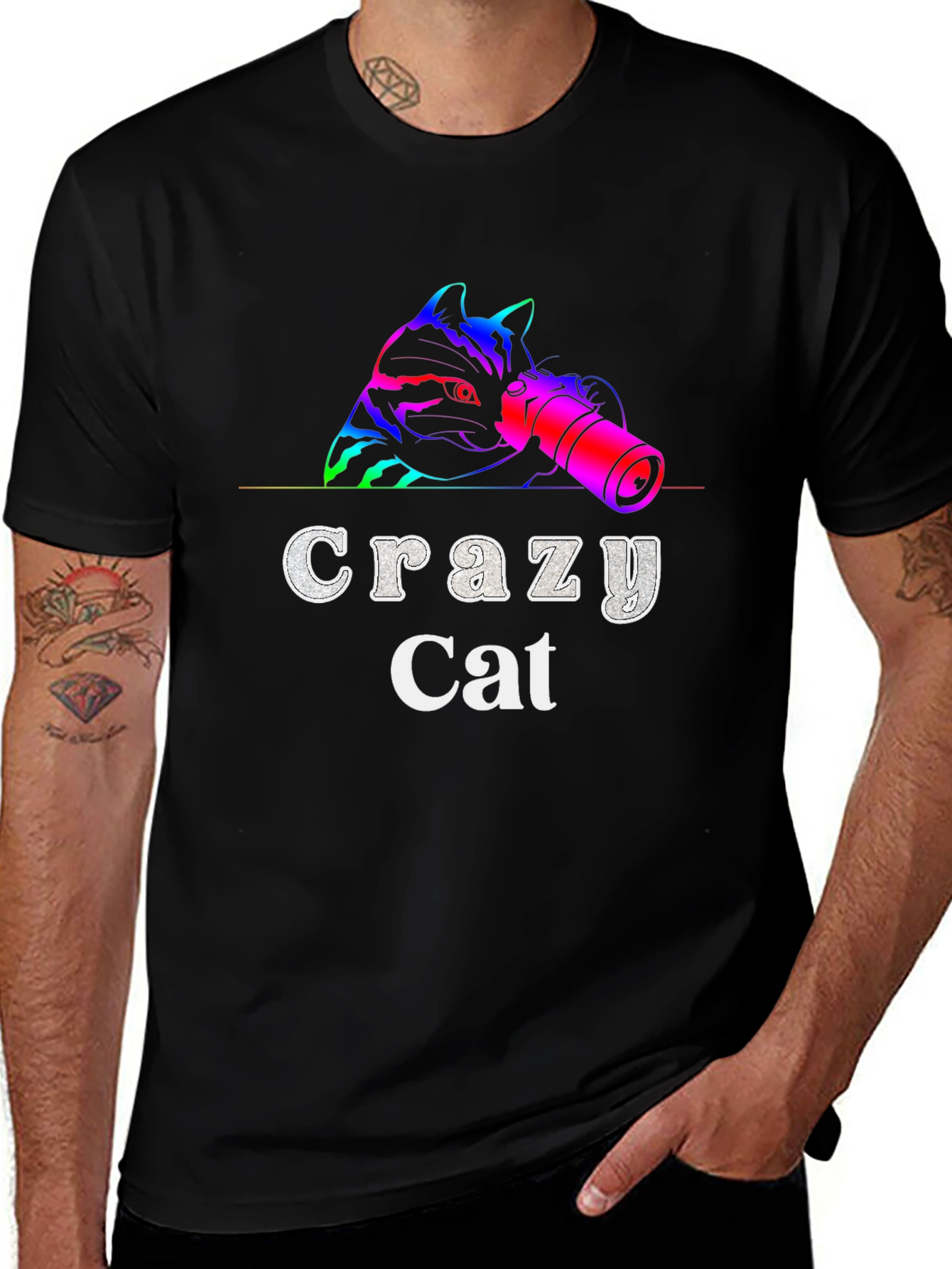 Crazy Cat Graphic Tee - Unique Design