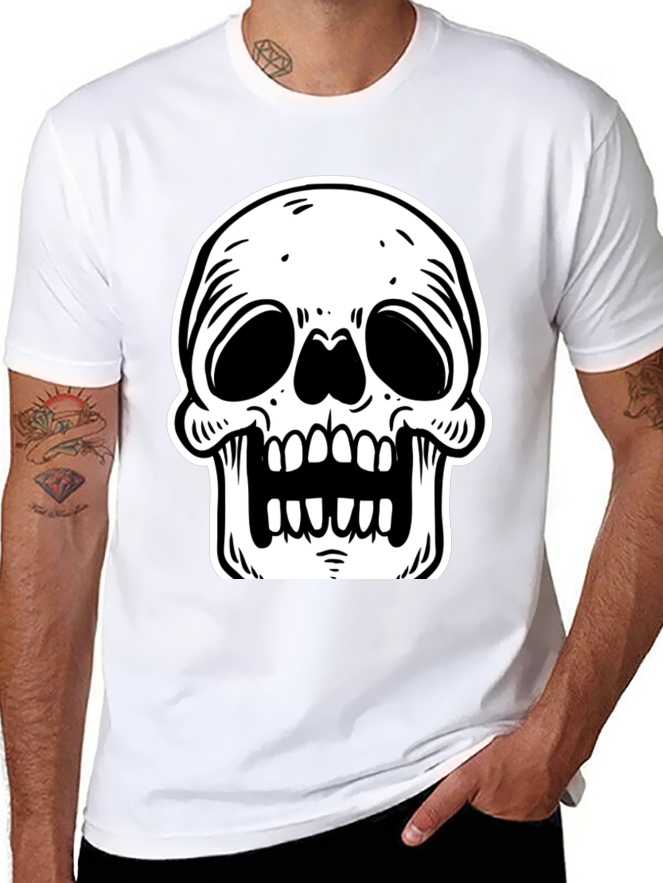 Black T-Shirt with White Skull Graphic