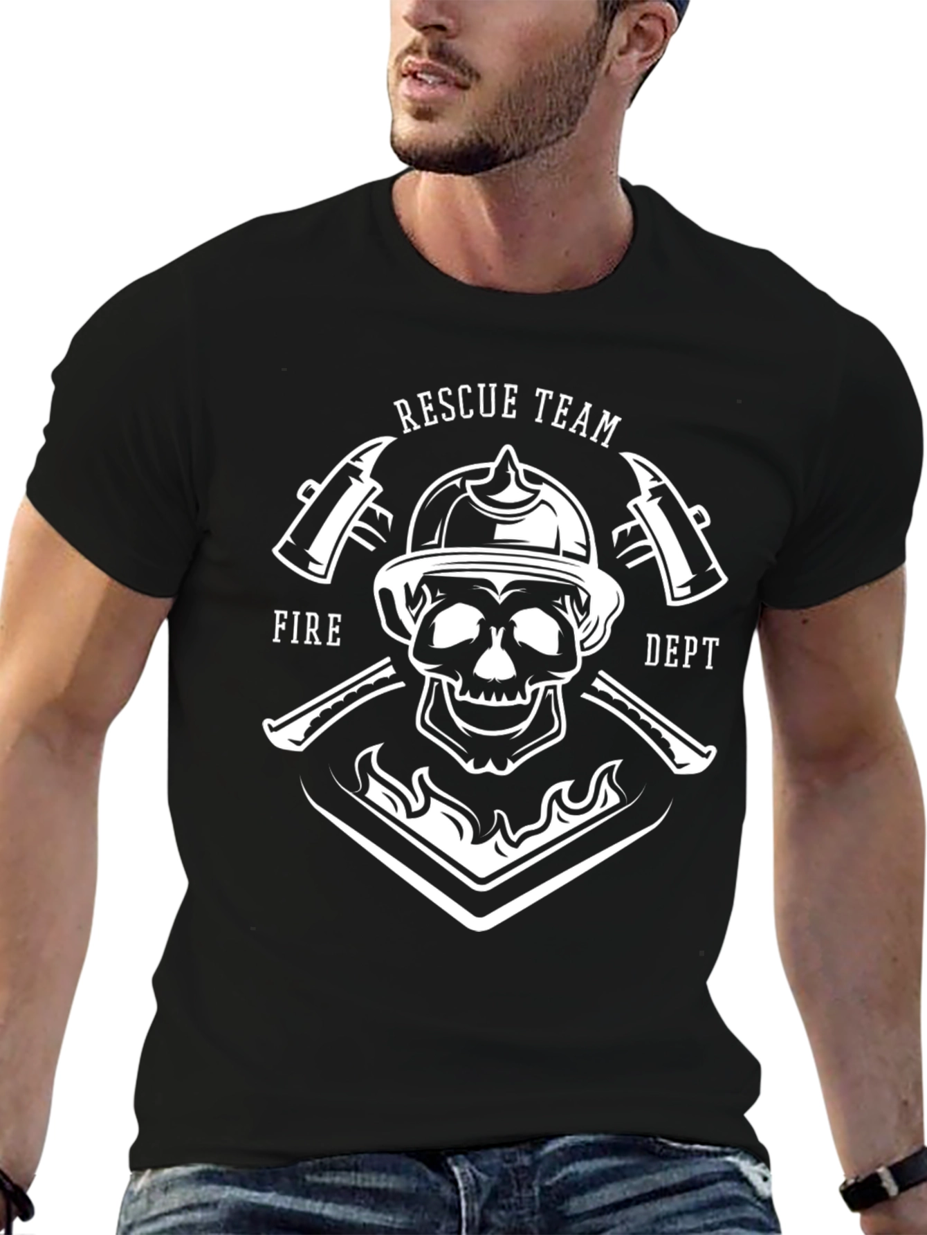 Firefighter Skull Graphic T-Shirt