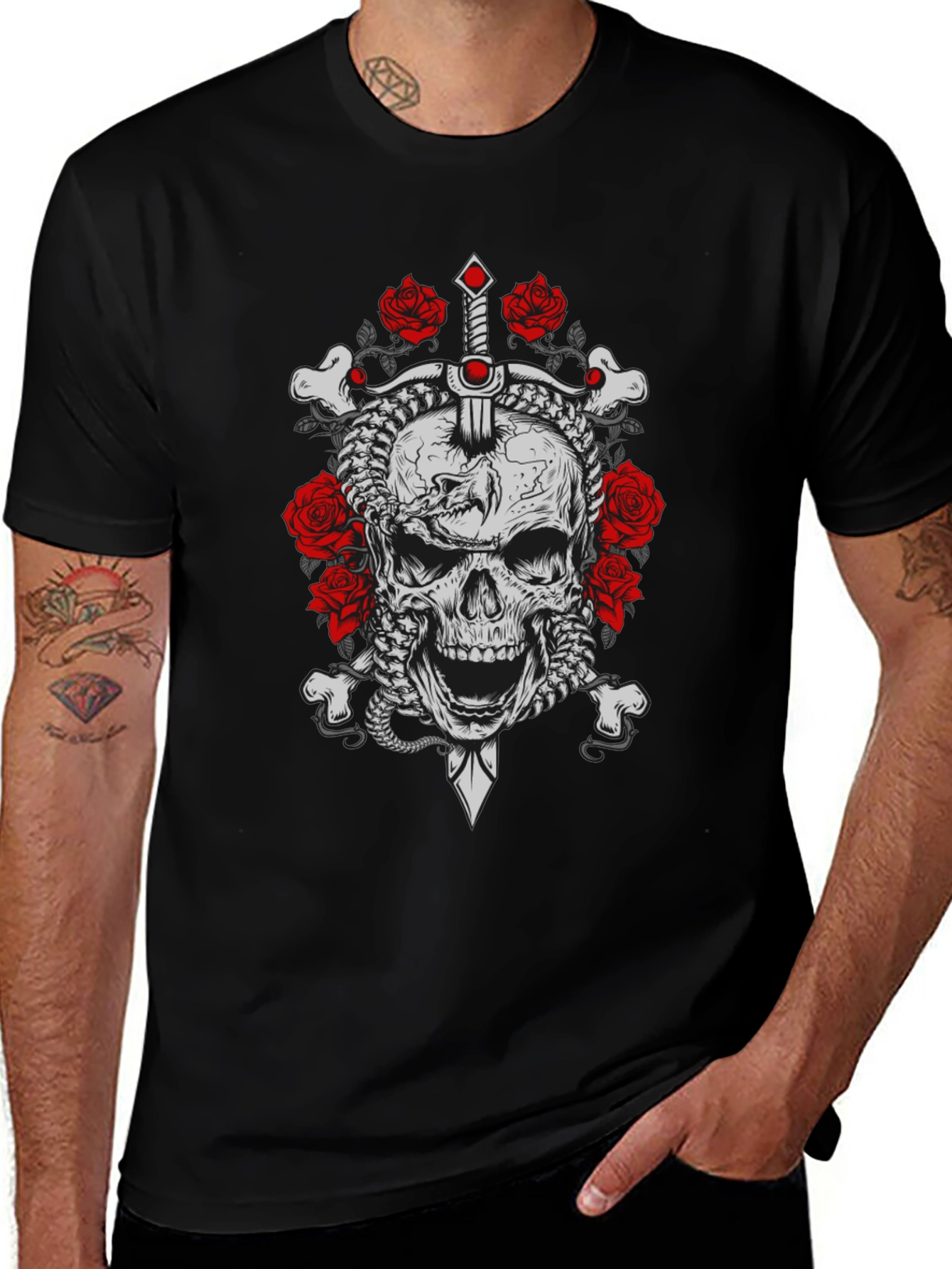 Skull & Roses Graphic Tee - Edgy Style
