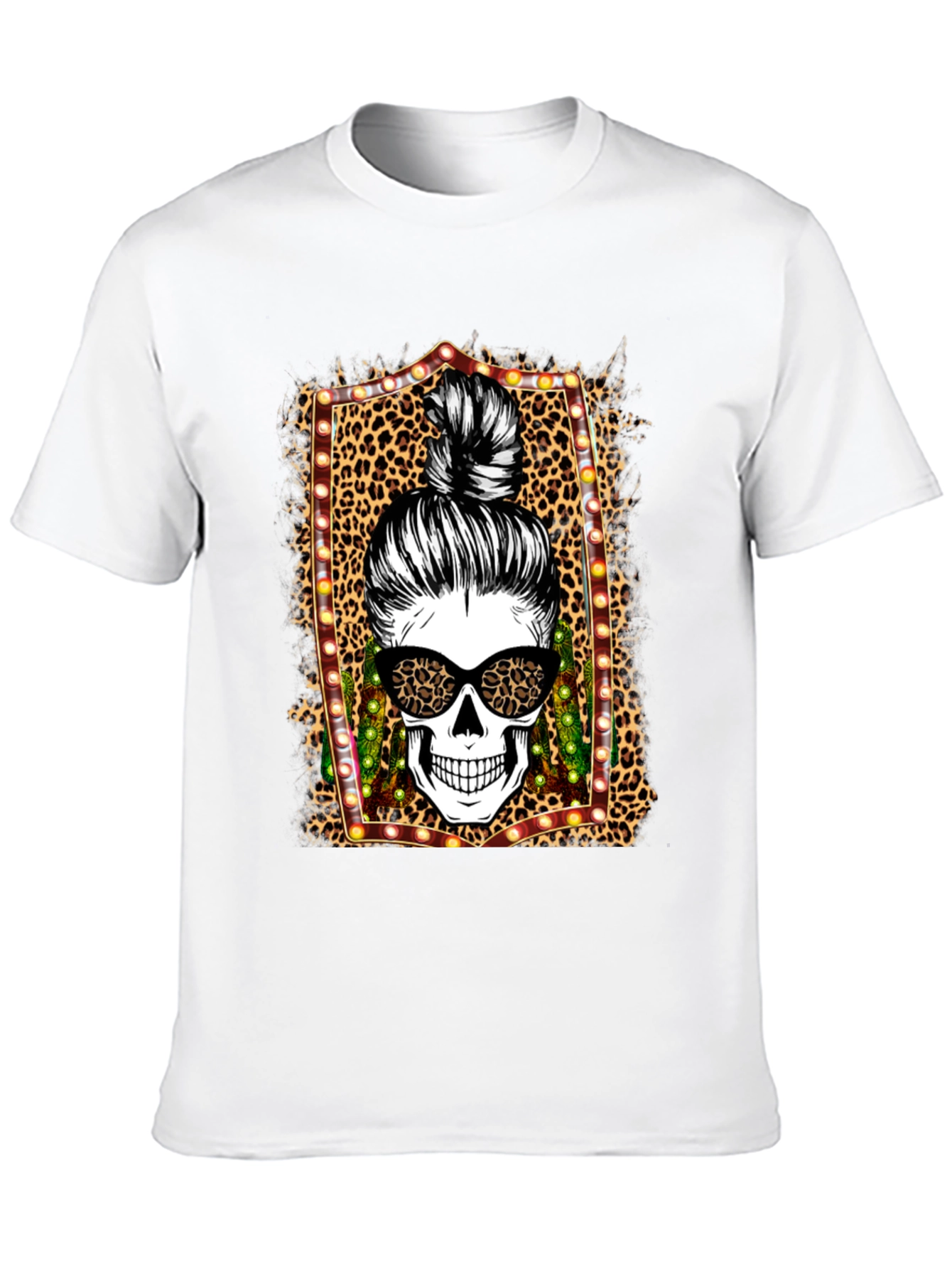 Leopard Skull Messy Bun T-Shirt