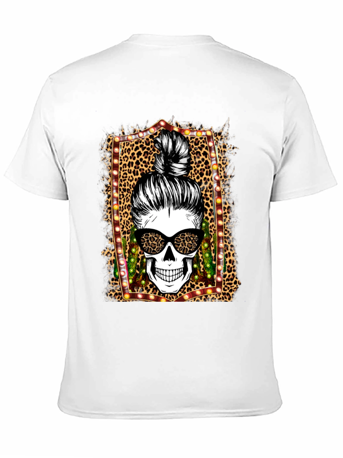 Leopard Skull Messy Bun T-Shirt