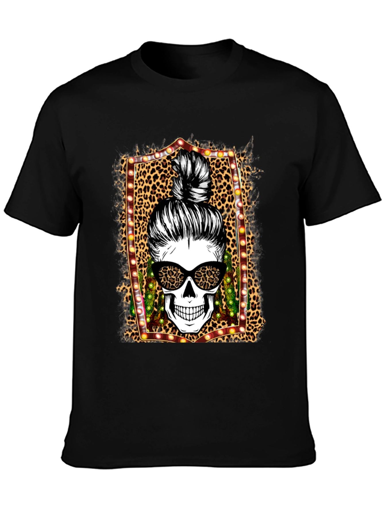 Leopard Skull Messy Bun T-Shirt