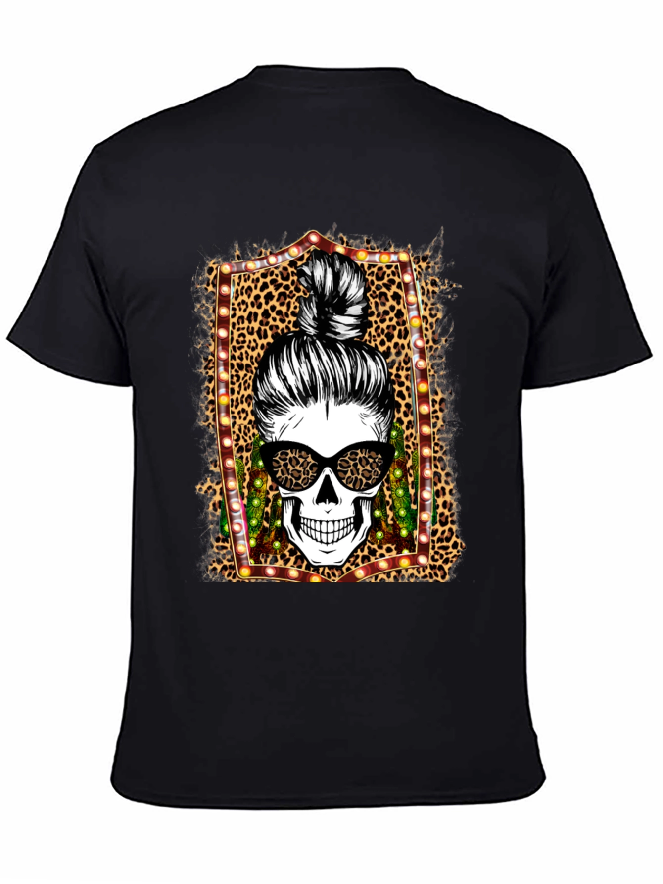 Leopard Skull Messy Bun T-Shirt