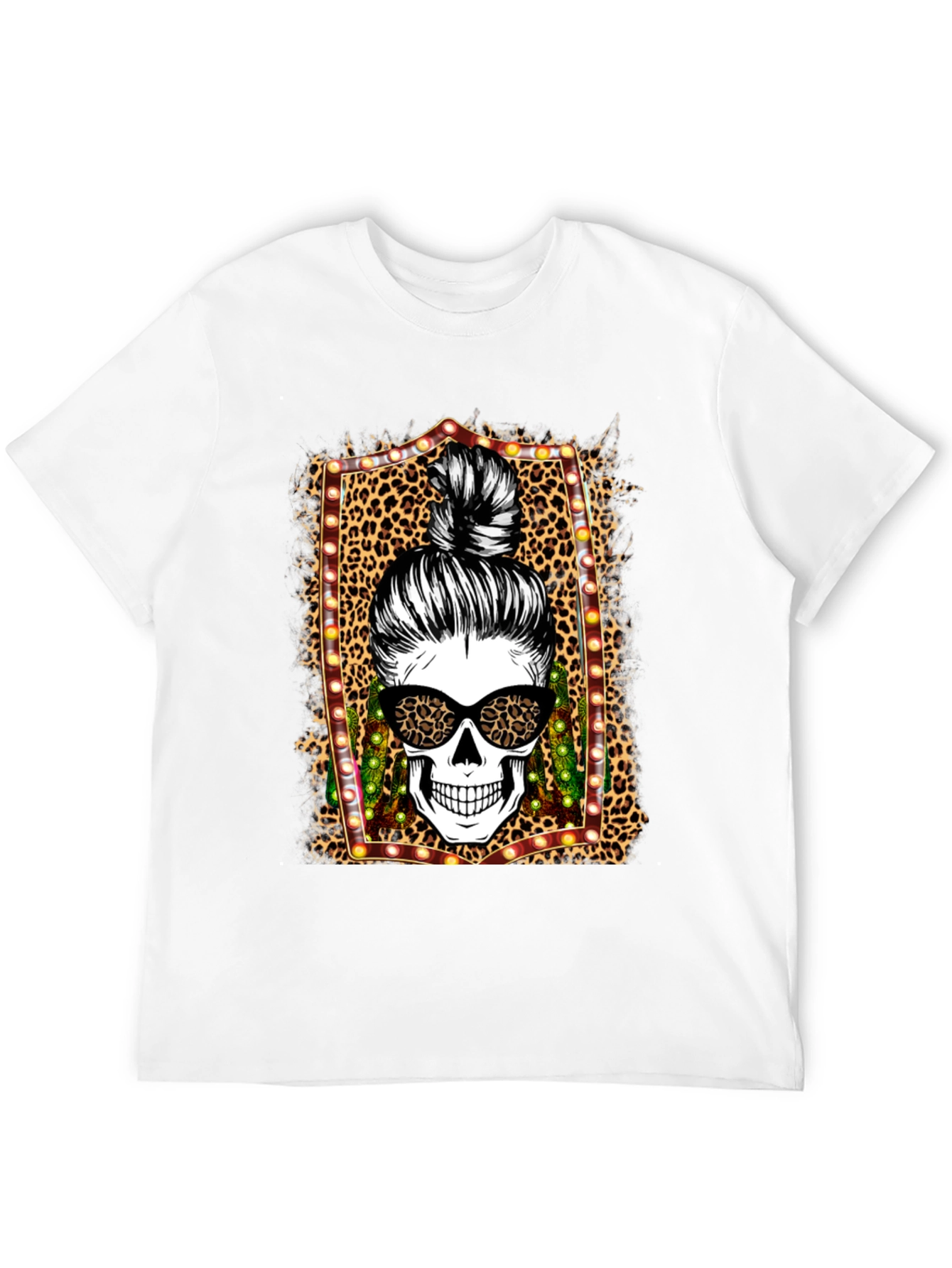 Leopard Skull Messy Bun T-Shirt
