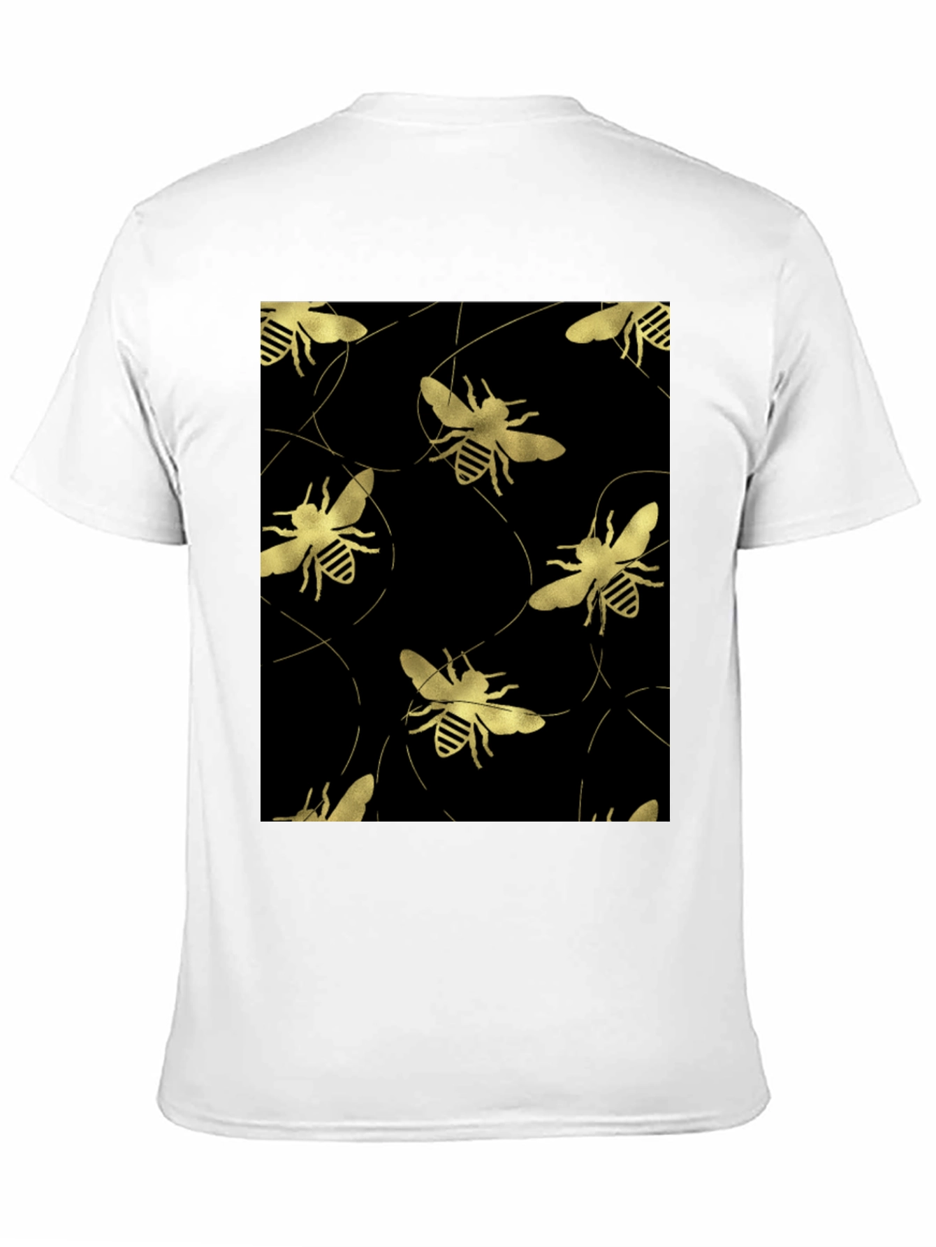 Golden Bee Pattern Black T-Shirt