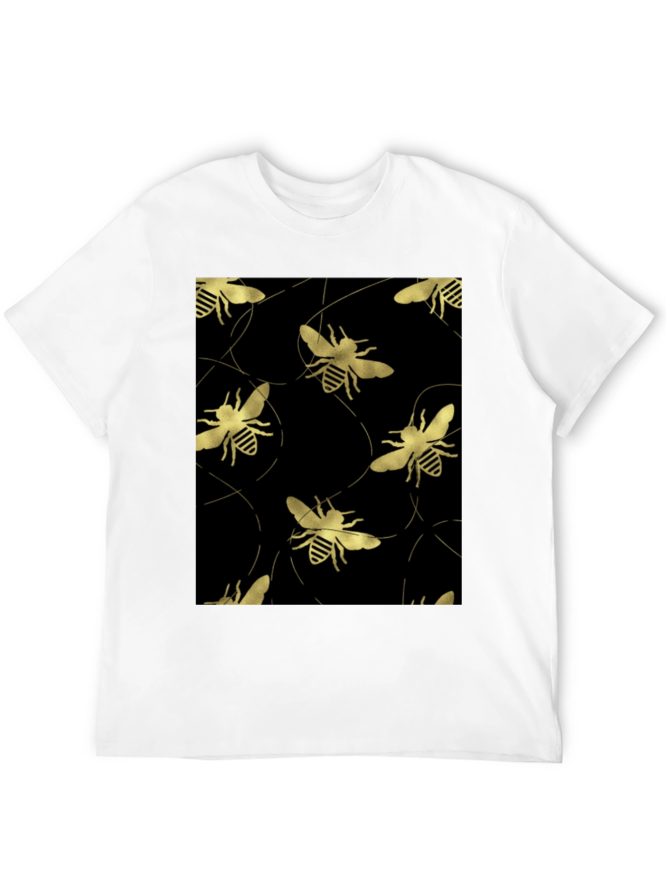 Golden Bee Pattern Black T-Shirt