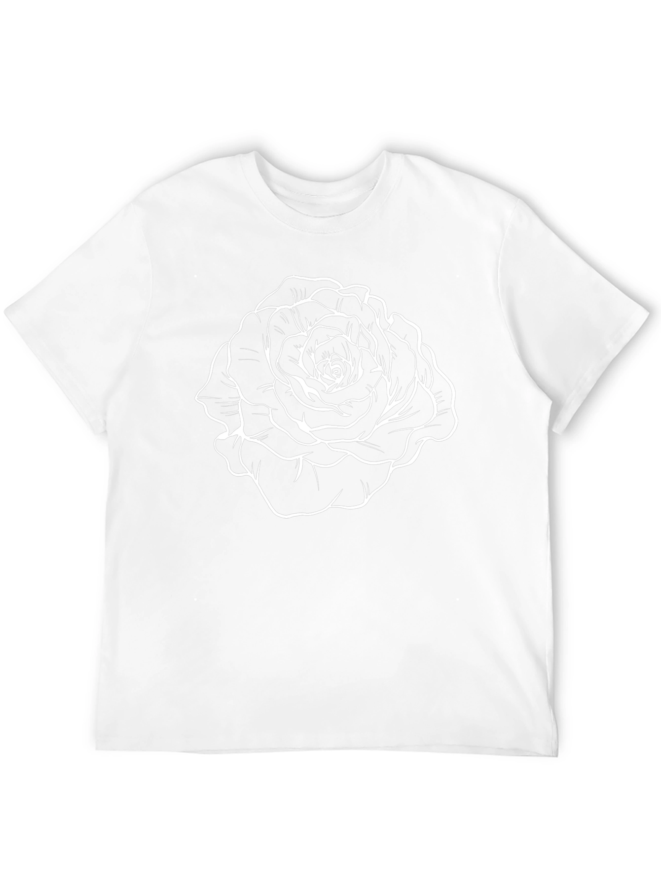 Black T-Shirt with White Rose Graphic