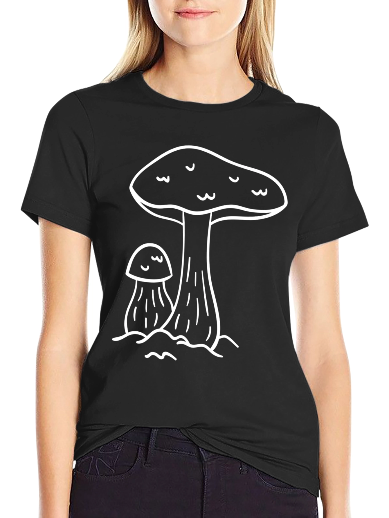 Mushroom Graphic Tee - Black Casual T-Shirt