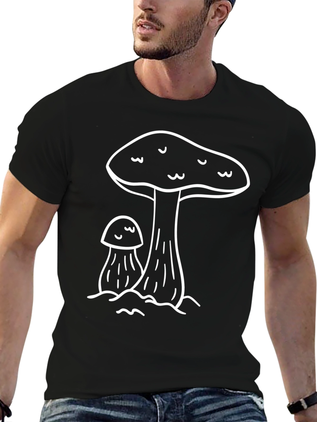 Mushroom Graphic Tee - Black Casual T-Shirt