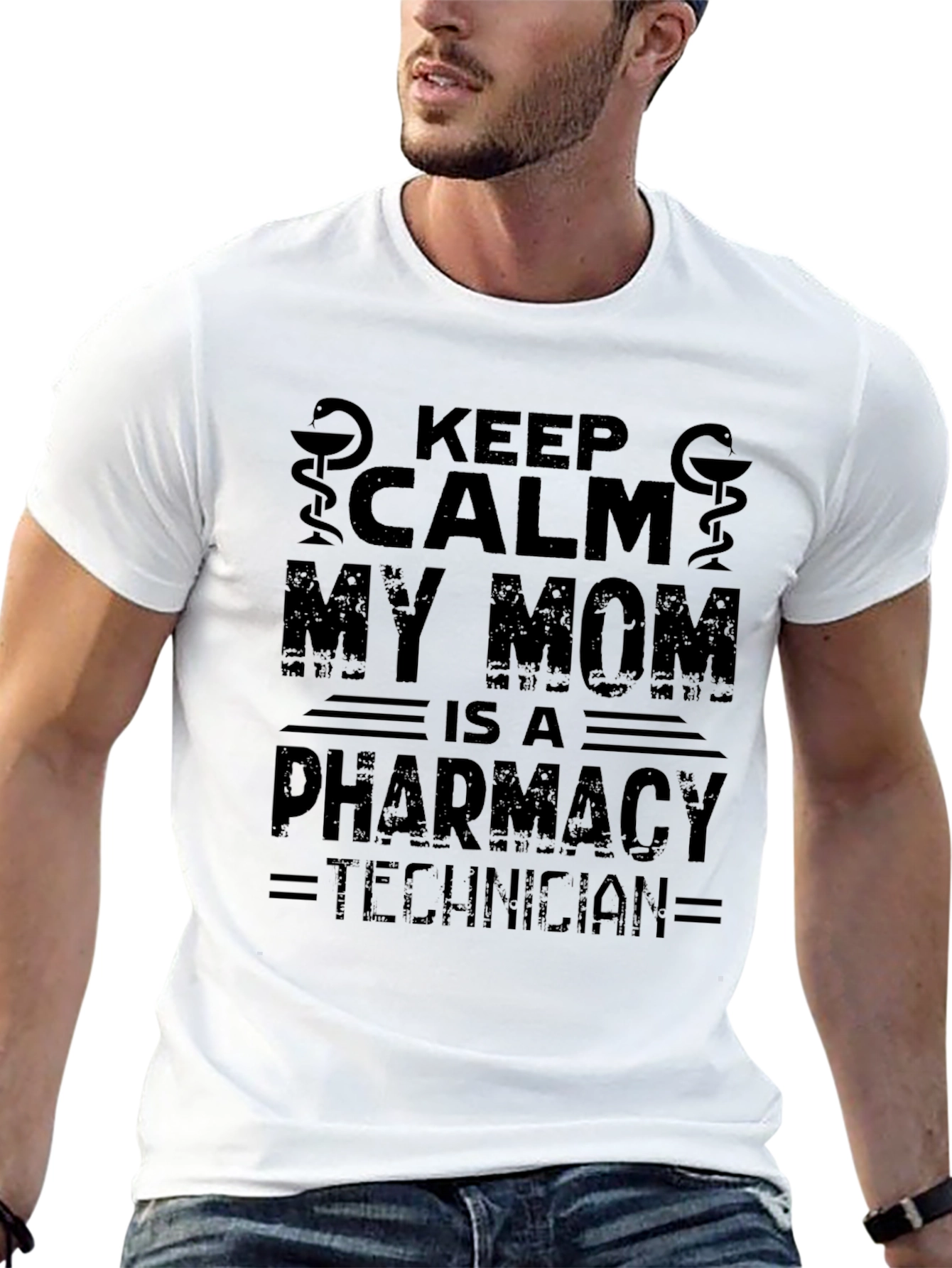 Keep Calm My Mom Pharmacy Technician Black T-Shirt