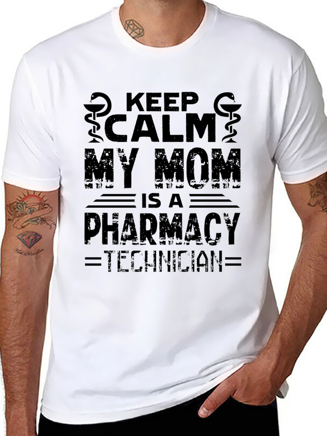 Keep Calm My Mom Pharmacy Technician Black T-Shirt