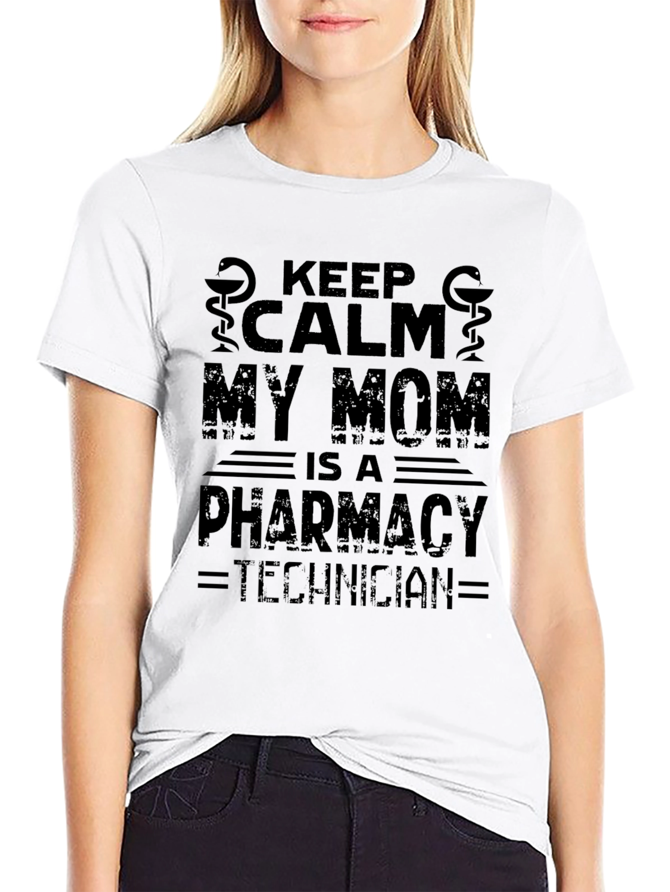 Keep Calm My Mom Pharmacy Technician Black T-Shirt