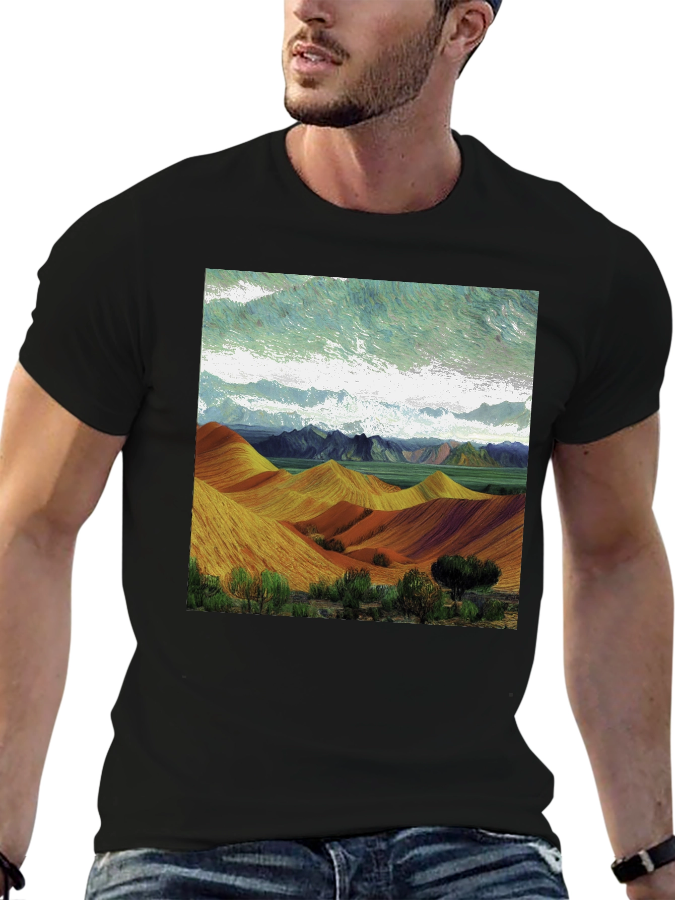 Artistic Landscape Tee: Unique Graphic Design