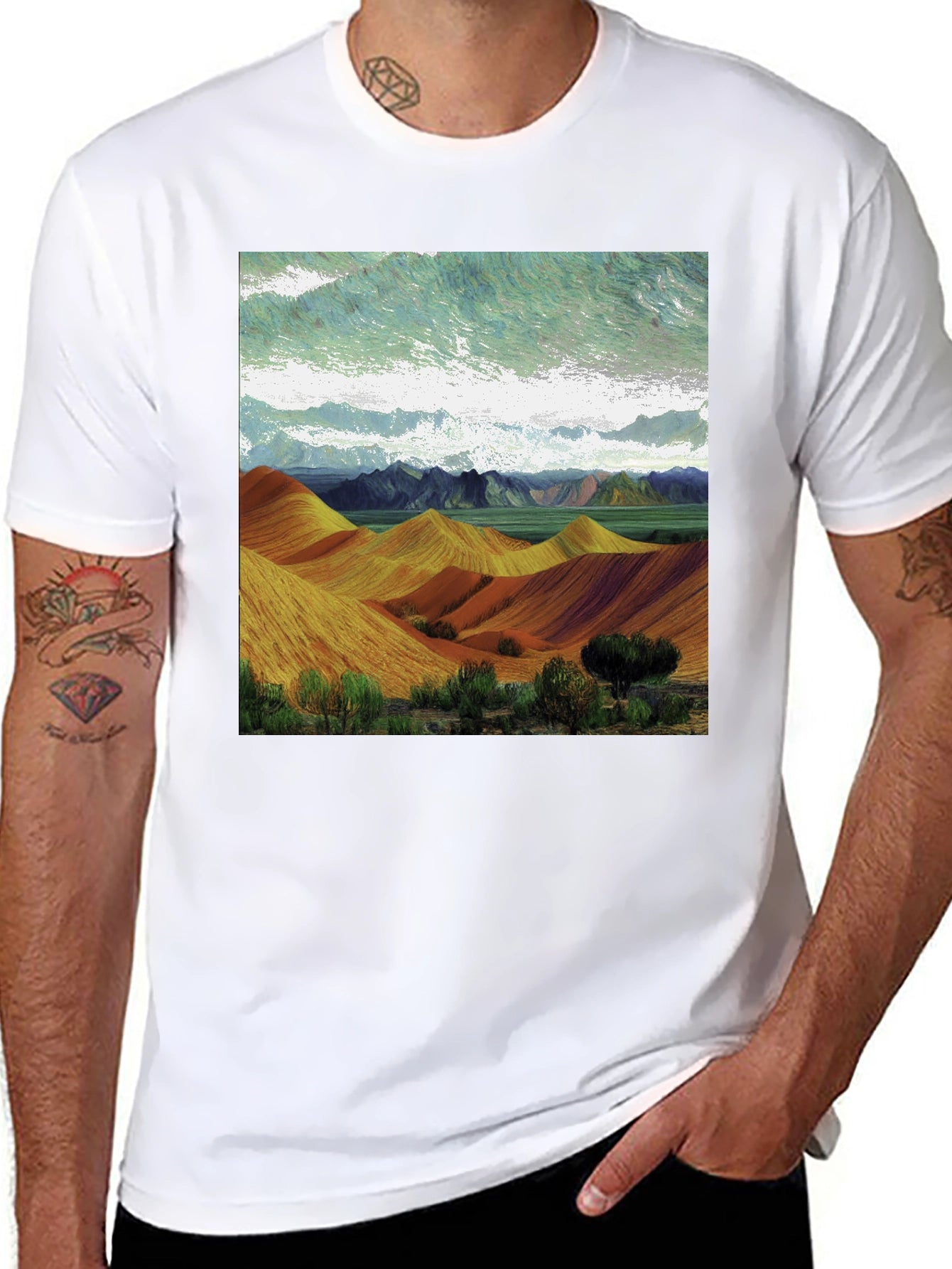 Artistic Landscape Tee: Unique Graphic Design