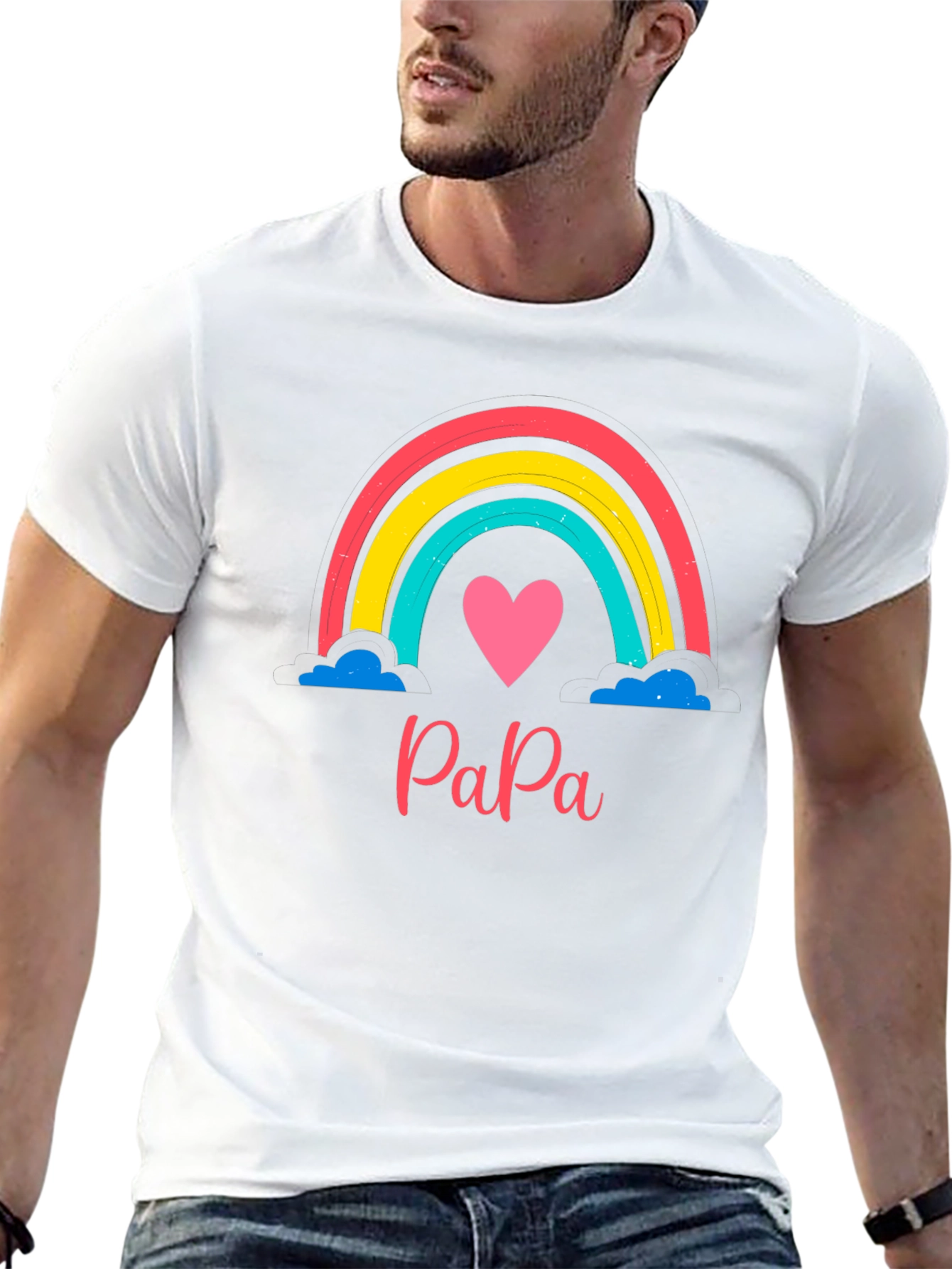 Papa Rainbow Heart Tee - Fathers Day Gift