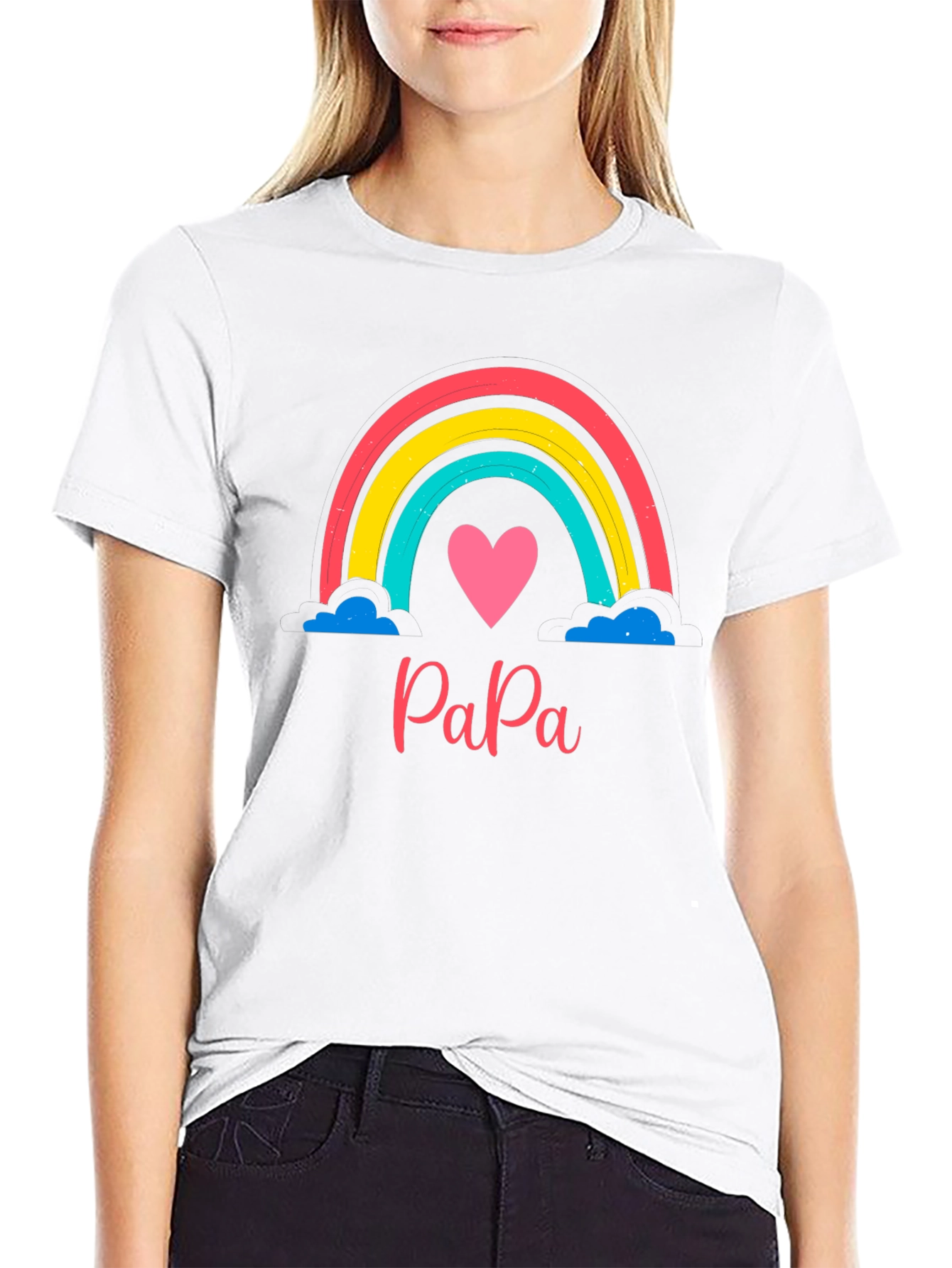 Papa Rainbow Heart Tee - Fathers Day Gift