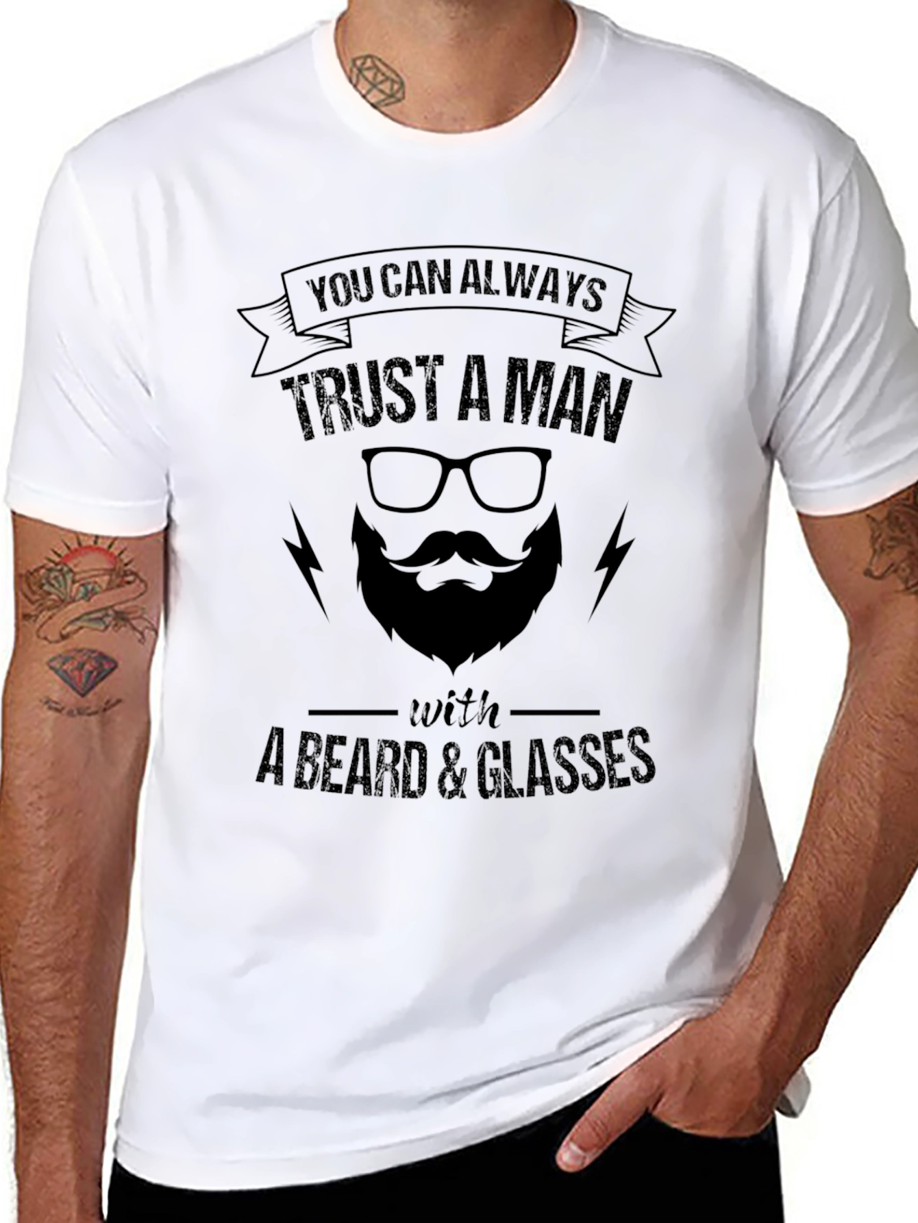 Trust A Man With Beard & Glasses Black T-Shirt