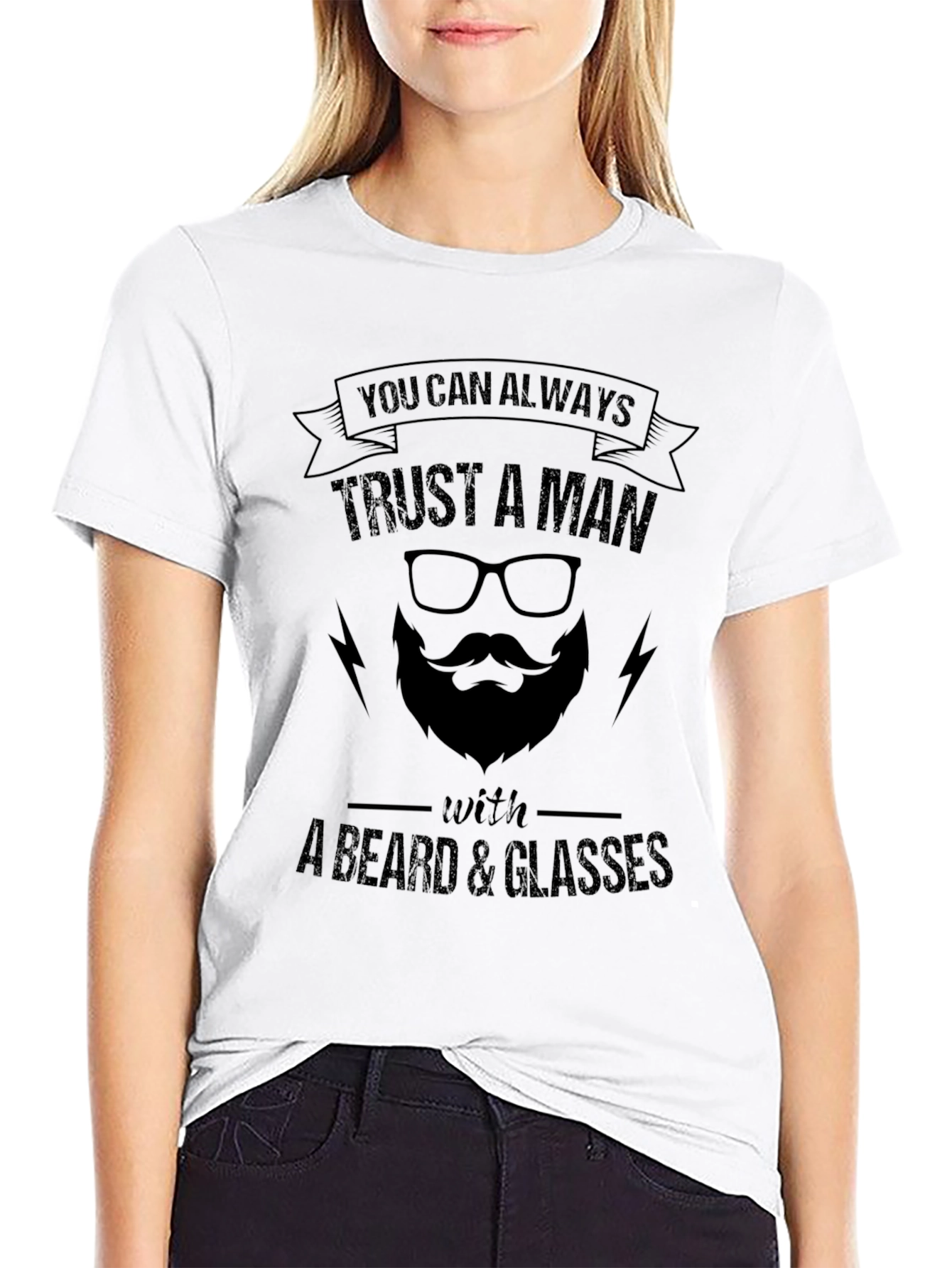 Trust A Man With Beard & Glasses Black T-Shirt