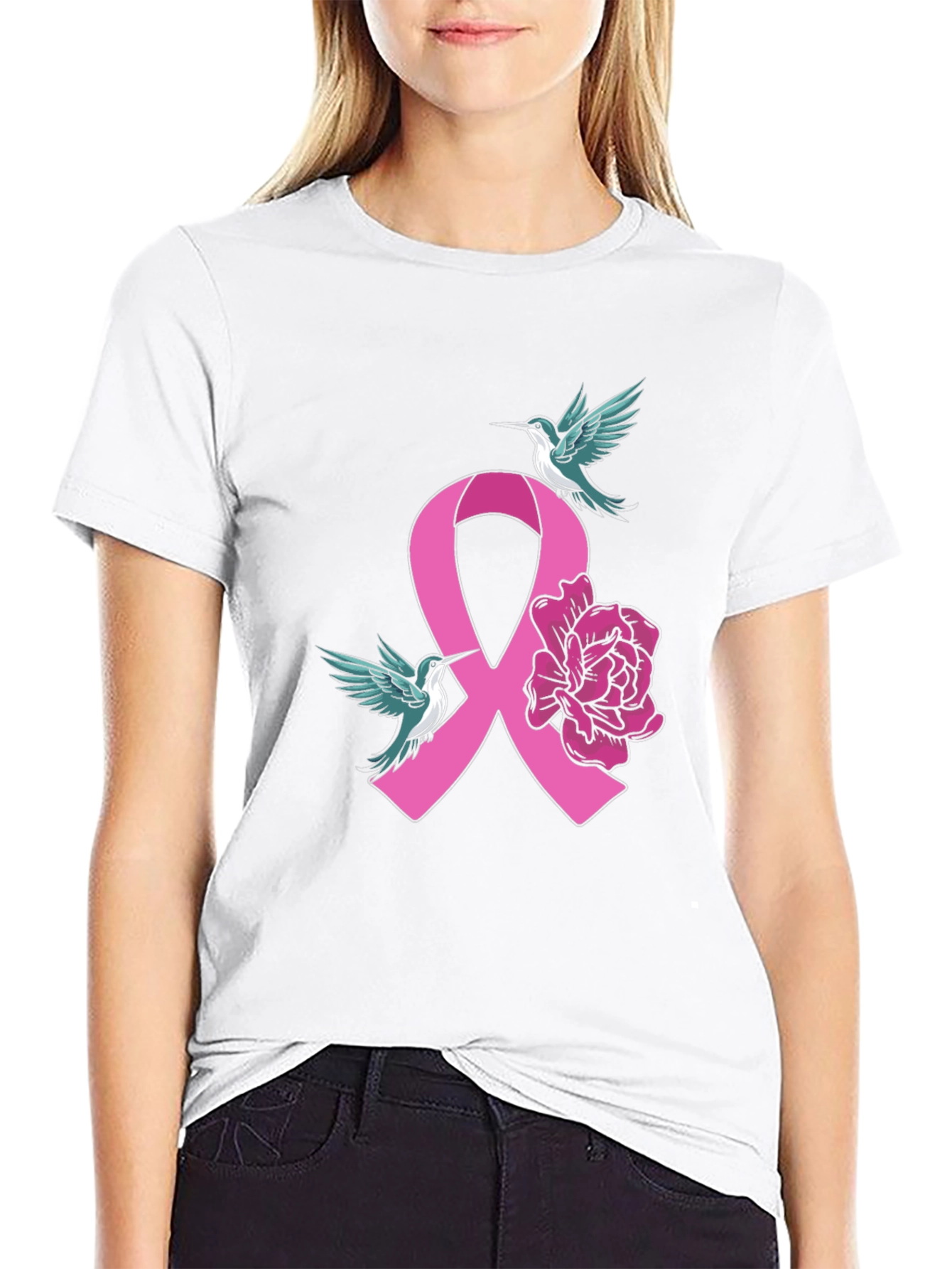 Breast Cancer Awareness Hummingbird Ribbon T-Shirt