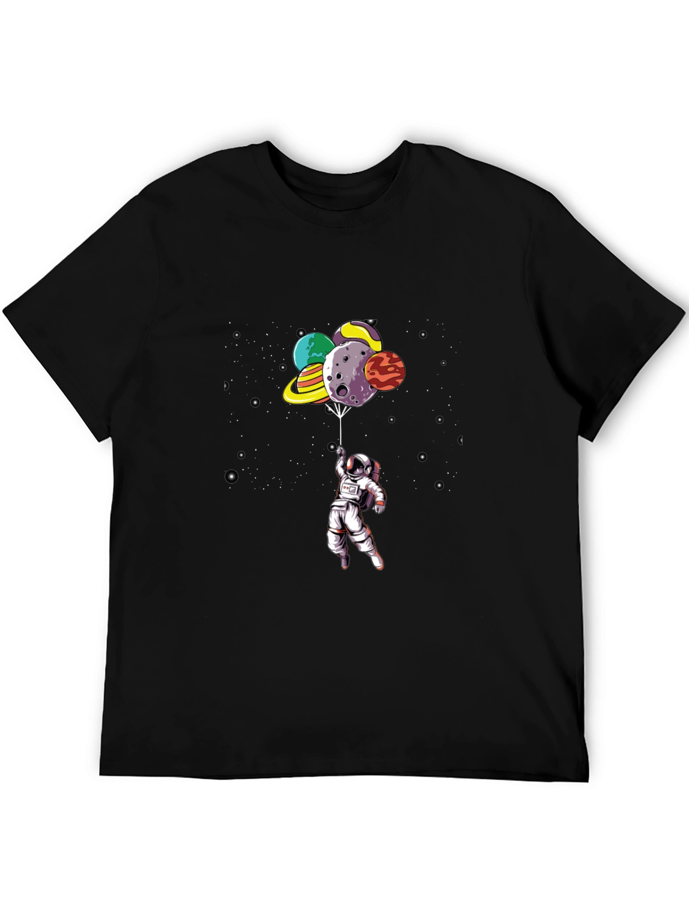 Astronaut Planet Balloon Black Graphic Tee