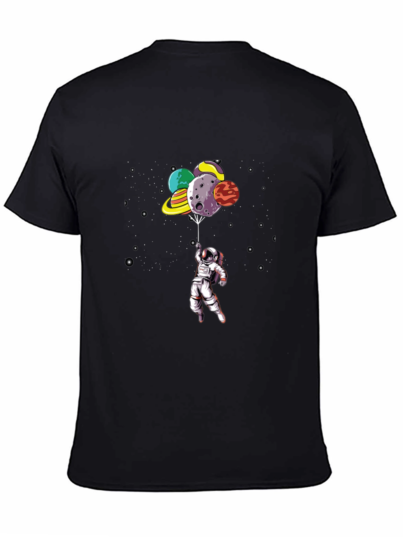 Astronaut Planet Balloon Black Graphic Tee