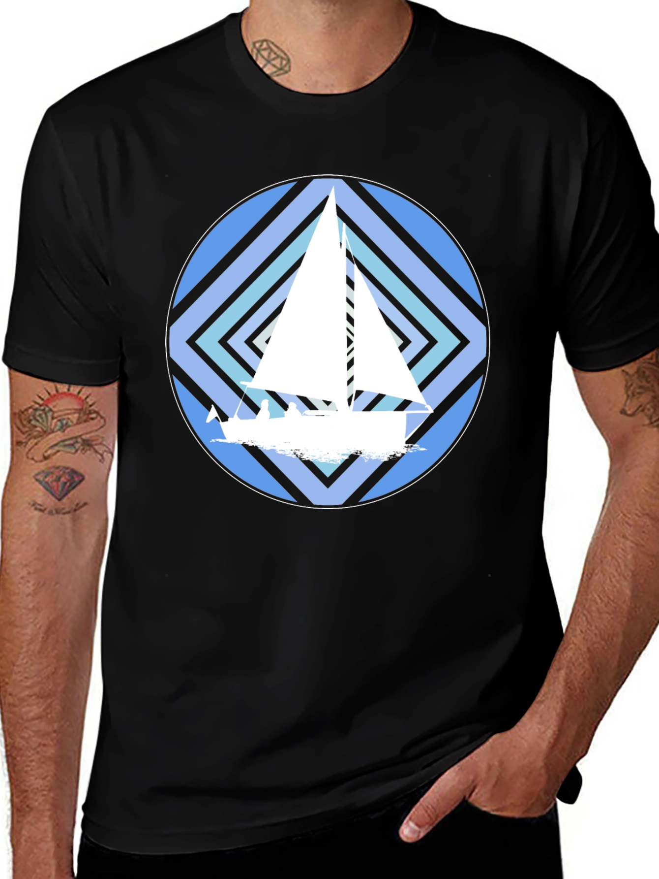 Nautical Sailboat Graphic T-Shirt - Stylish Crew Neck Tee