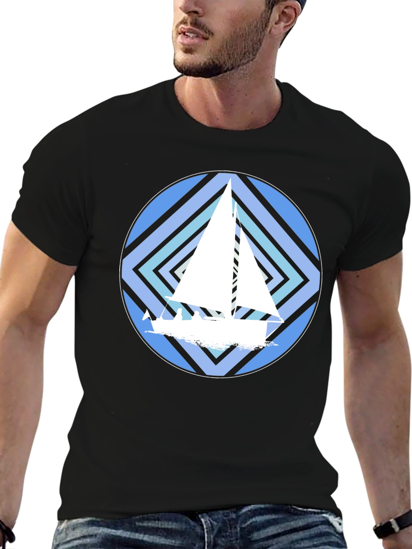 Nautical Sailboat Graphic T-Shirt - Stylish Crew Neck Tee