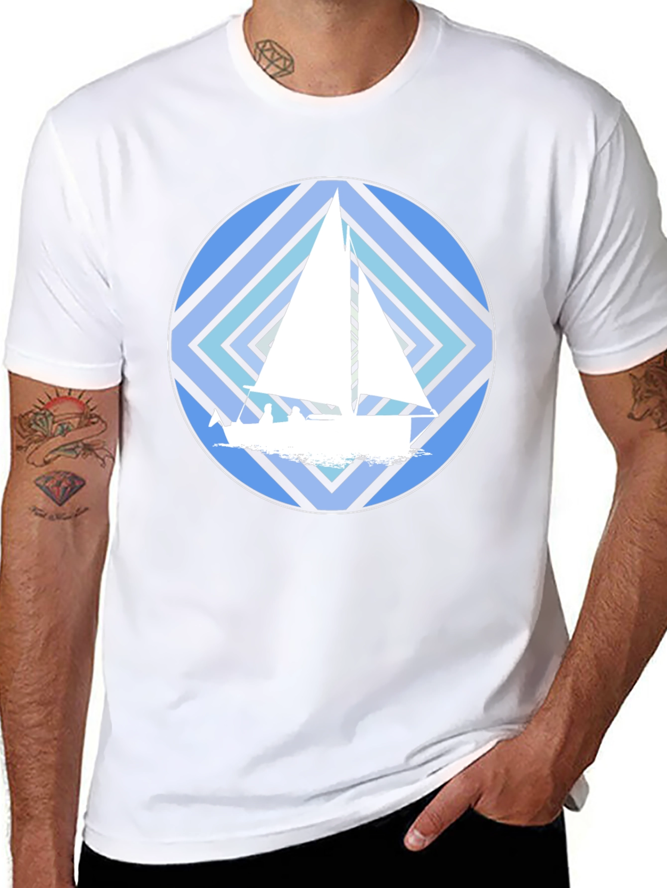 Nautical Sailboat Graphic T-Shirt - Stylish Crew Neck Tee