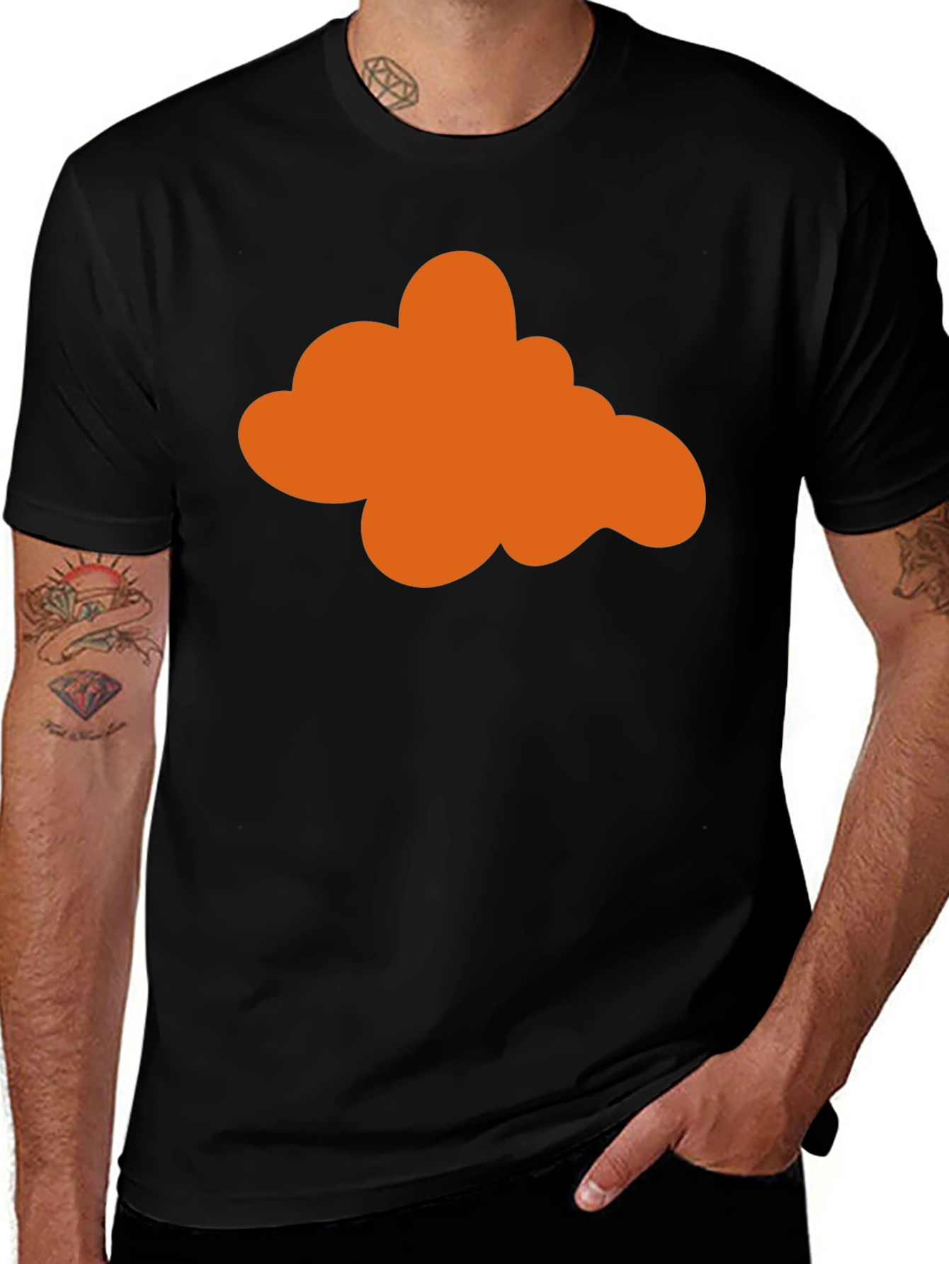 Orange Cloud Graphic Print Black T-Shirt