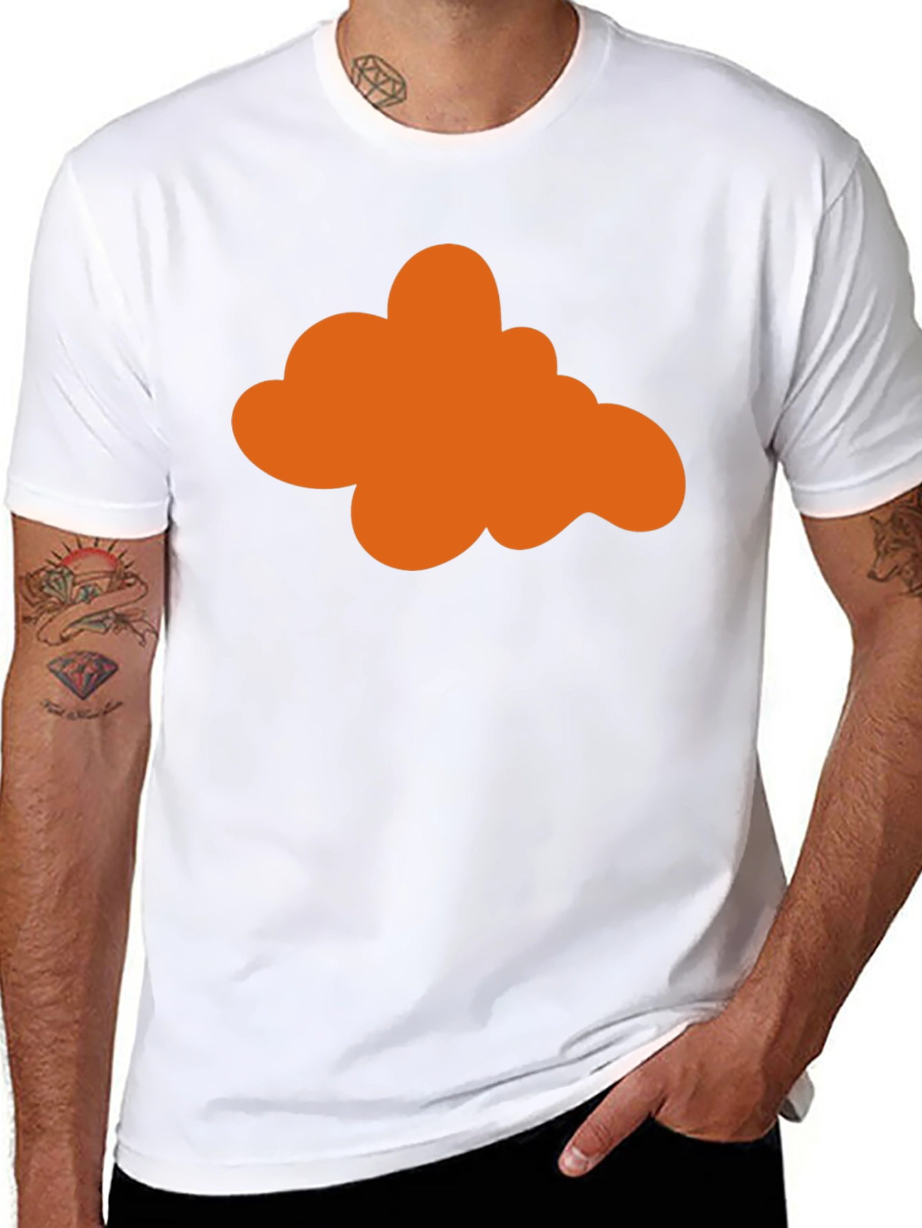 Orange Cloud Graphic Print Black T-Shirt
