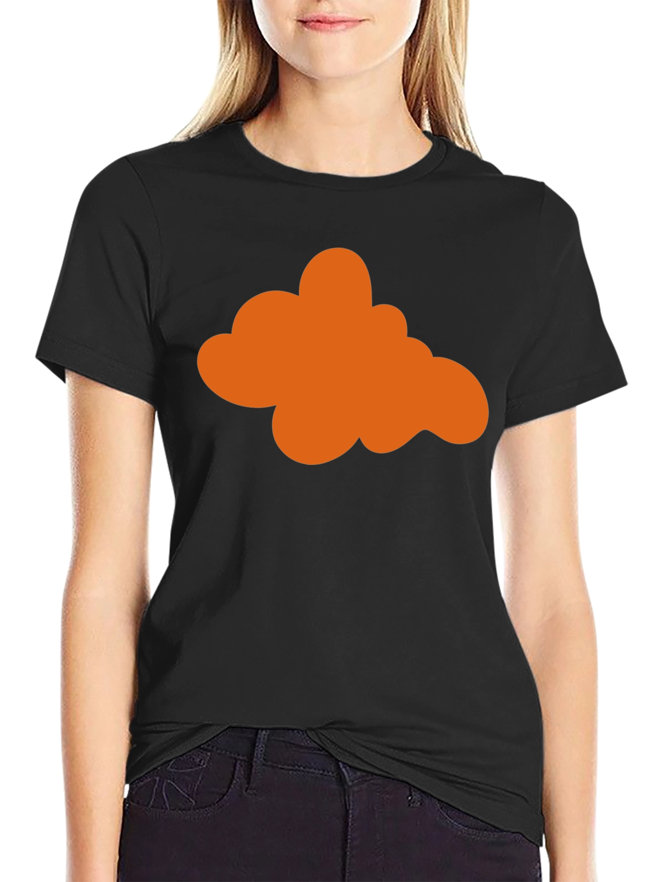 Orange Cloud Graphic Print Black T-Shirt