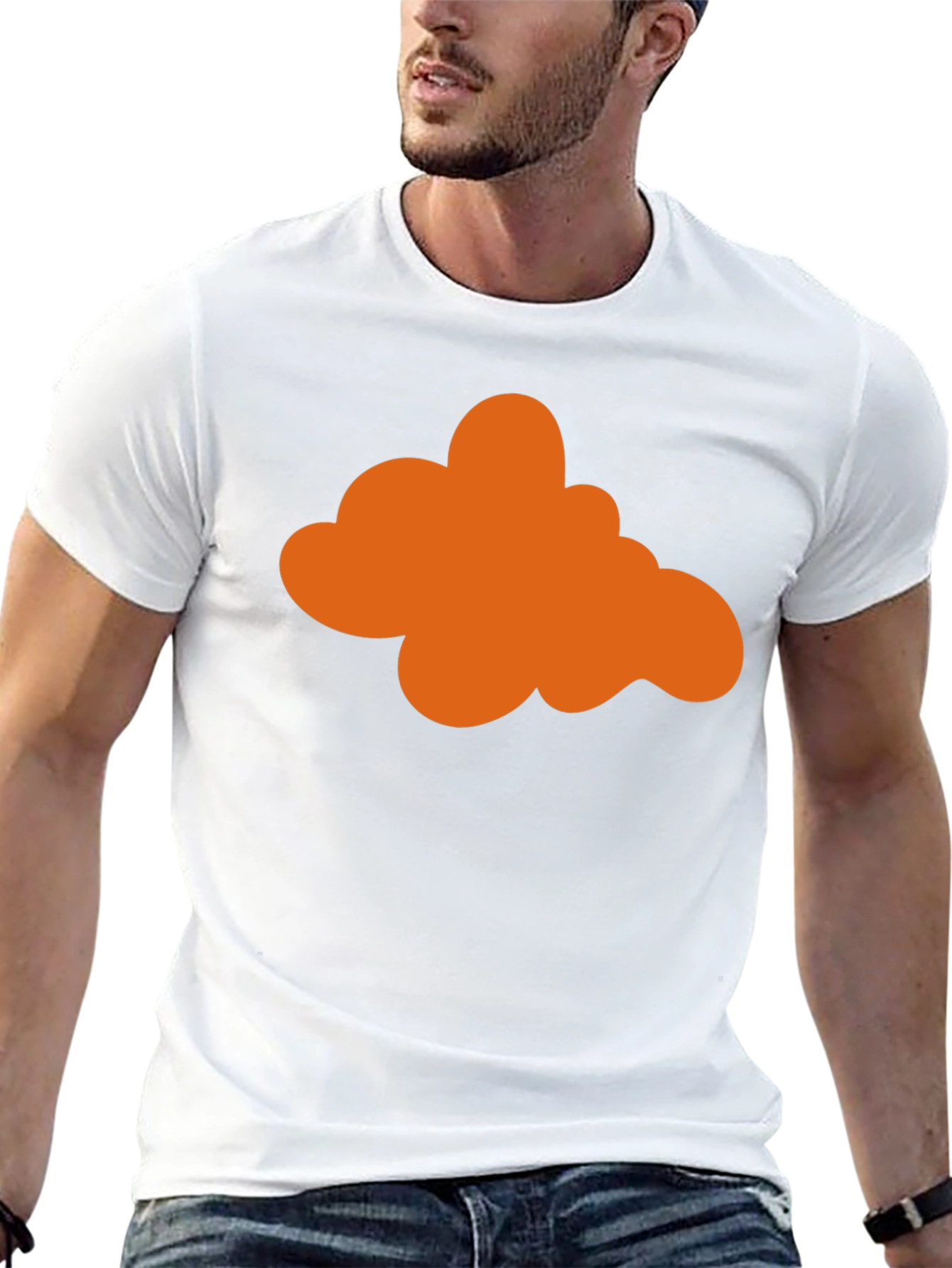 Orange Cloud Graphic Print Black T-Shirt