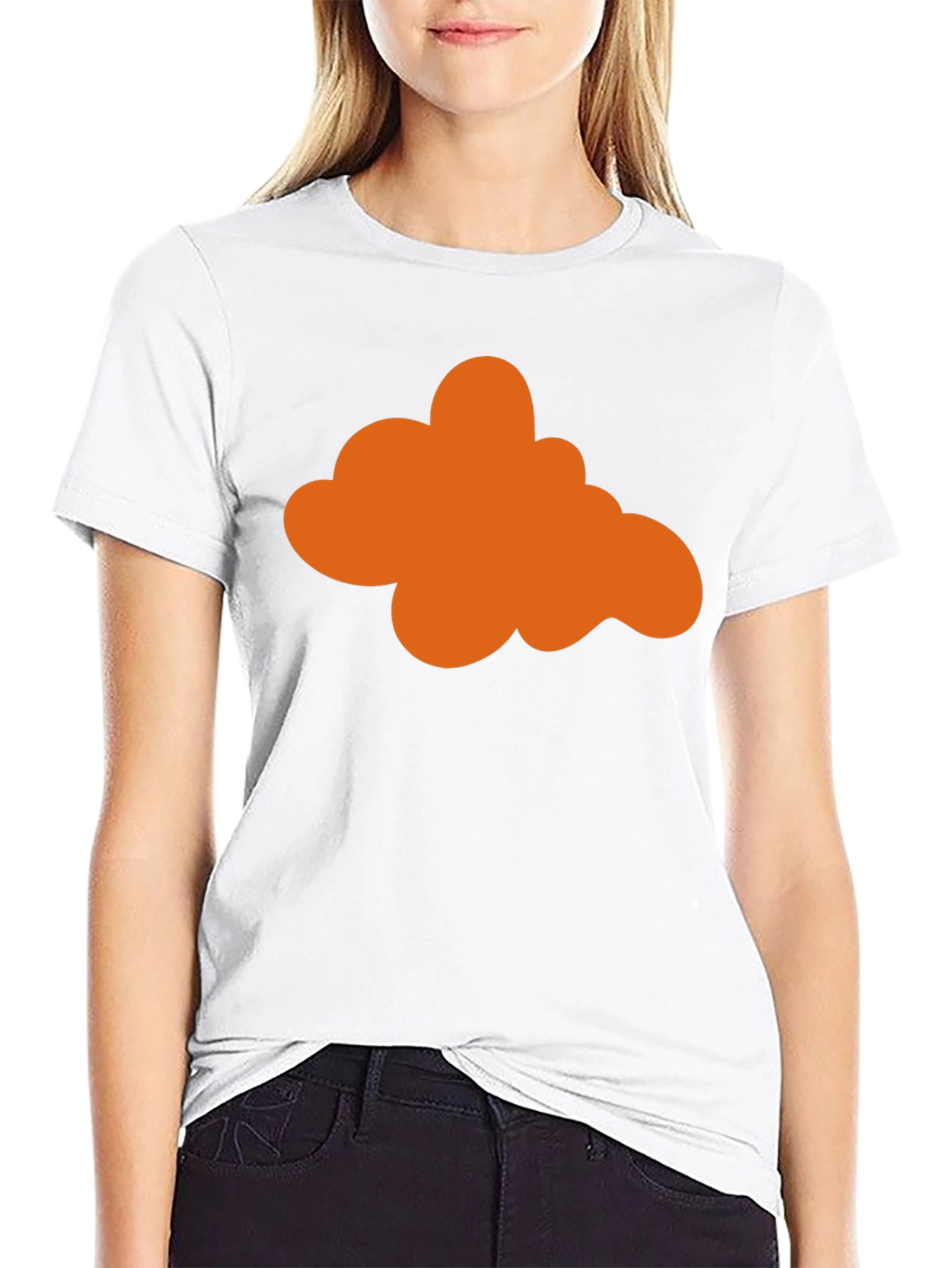 Orange Cloud Graphic Print Black T-Shirt