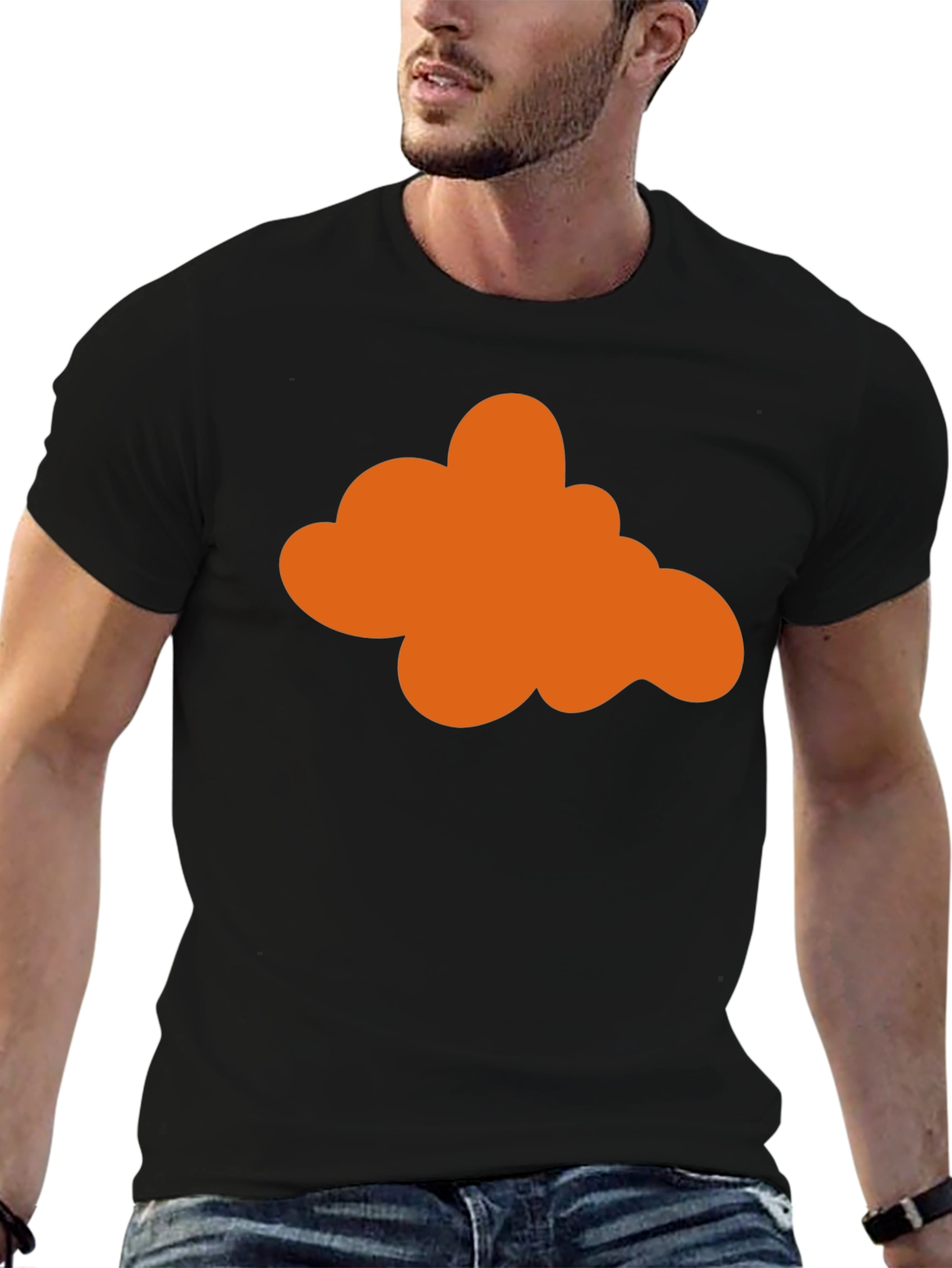 Orange Cloud Graphic Print Black T-Shirt