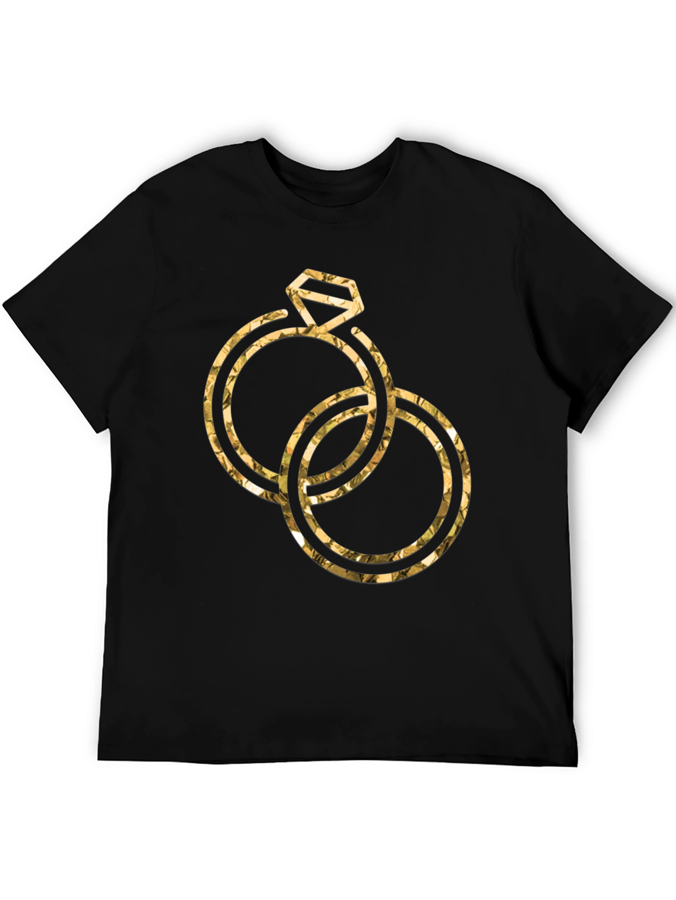Golden Wedding Rings Graphic Tee - Stylish Black T-Shirt