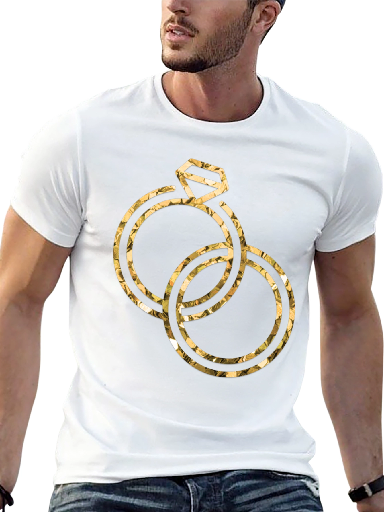 Golden Wedding Rings Graphic Tee - Stylish Black T-Shirt