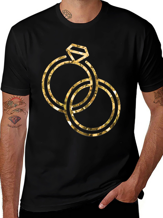 Golden Wedding Rings Graphic Tee - Stylish Black T-Shirt