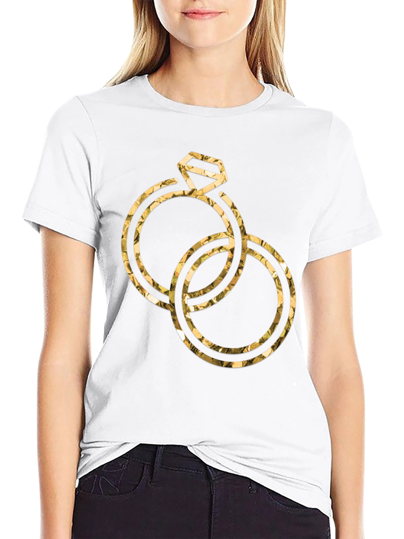 Golden Wedding Rings Graphic Tee - Stylish Black T-Shirt