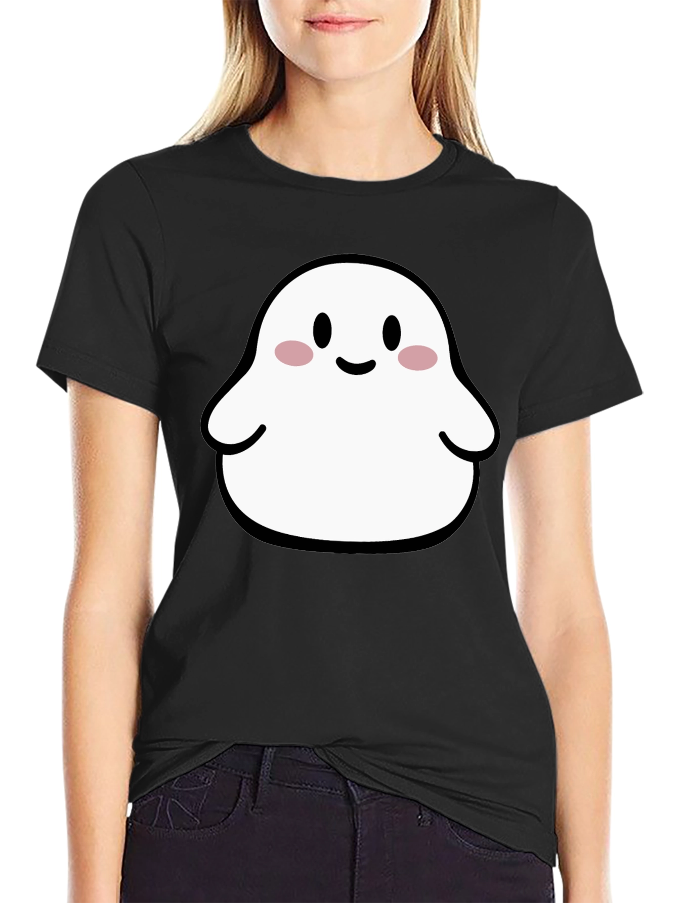 Cute Ghost Graphic Tee - Black Halloween T-Shirt