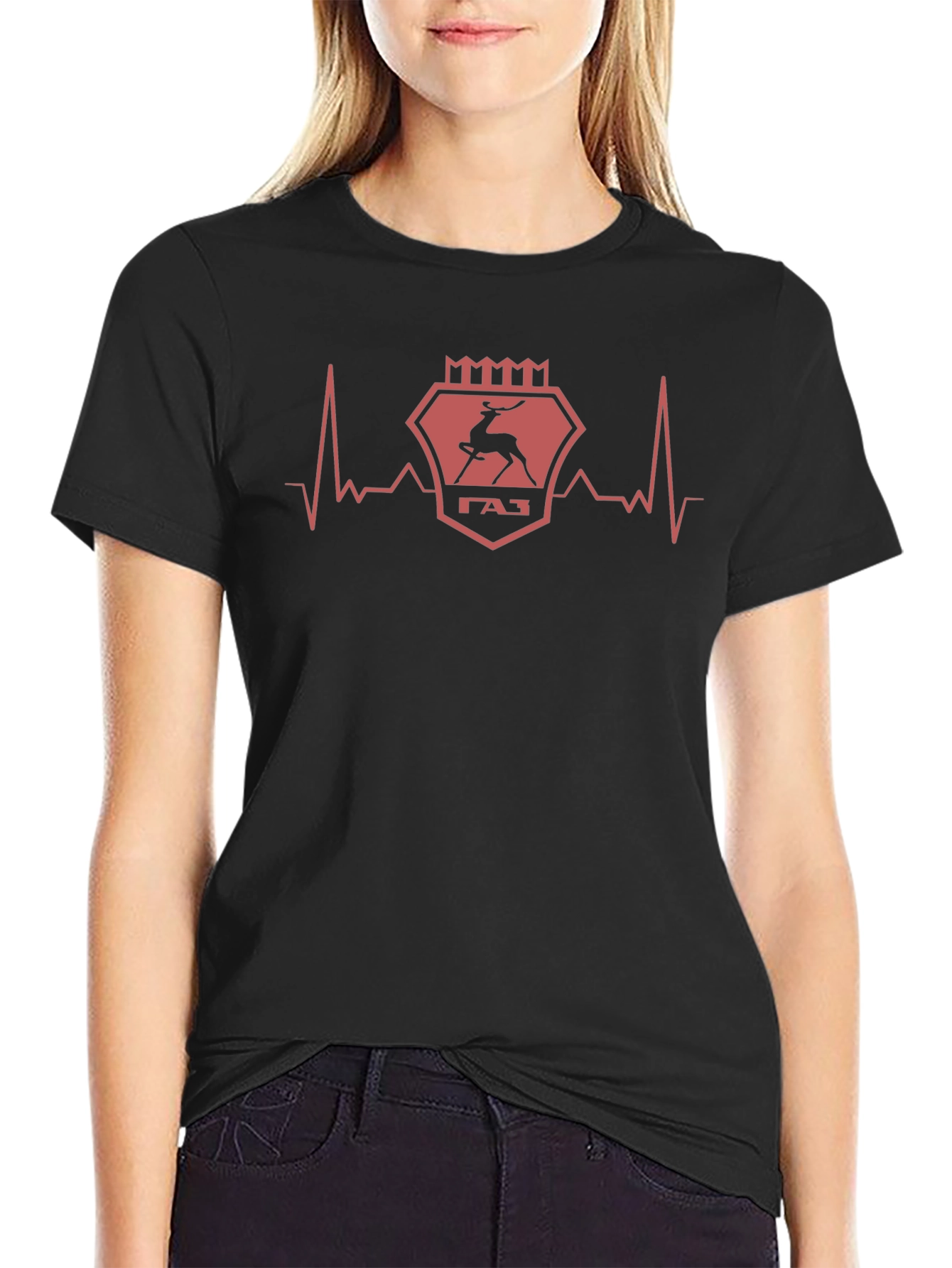 GAZ Deer Heartbeat Graphic T-Shirt - Black