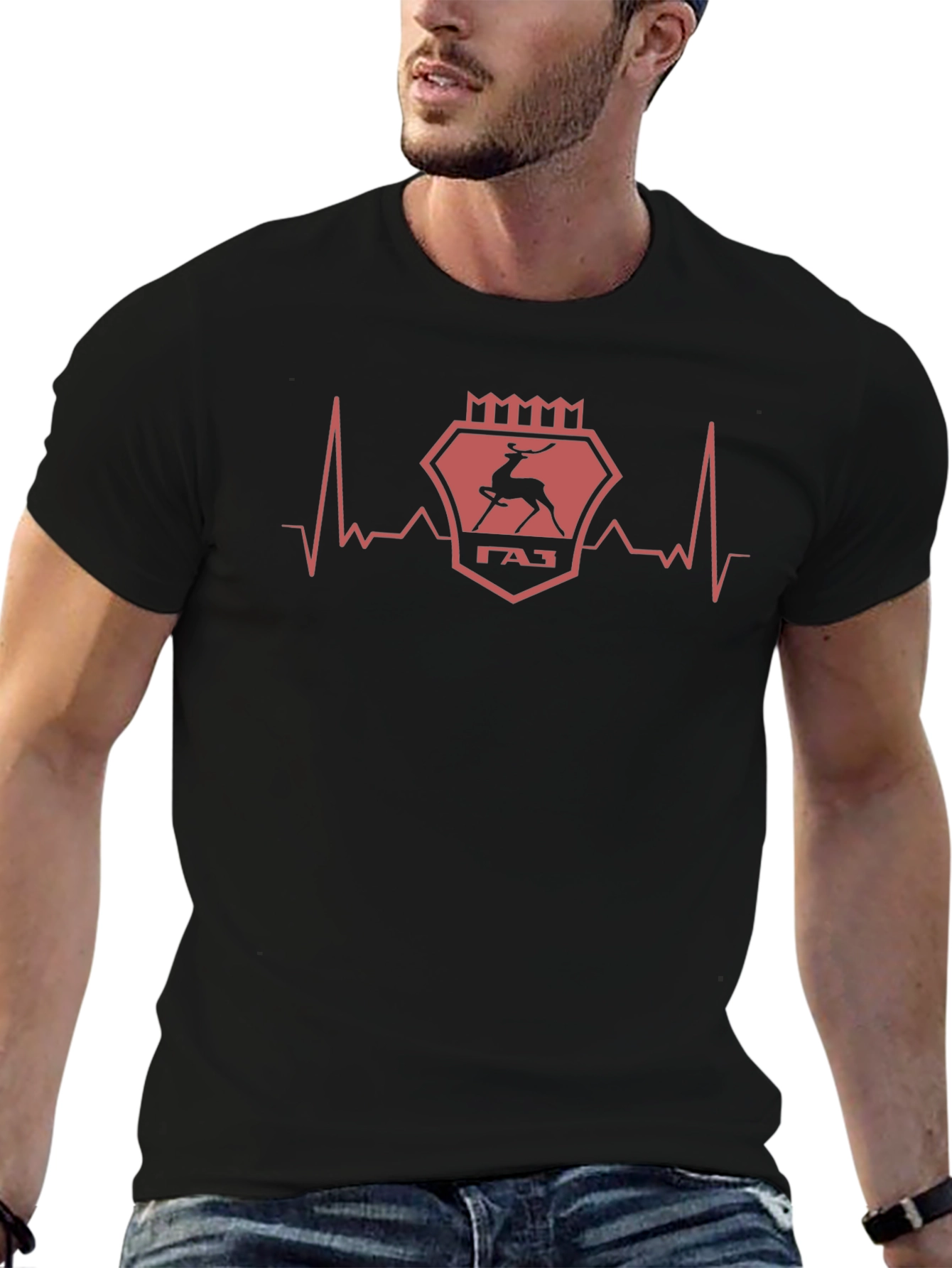 GAZ Deer Heartbeat Graphic T-Shirt - Black