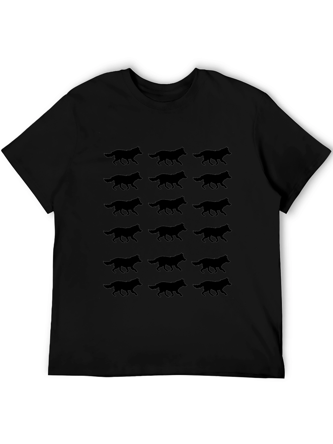 Wolf Silhouette Print Black T-Shirt