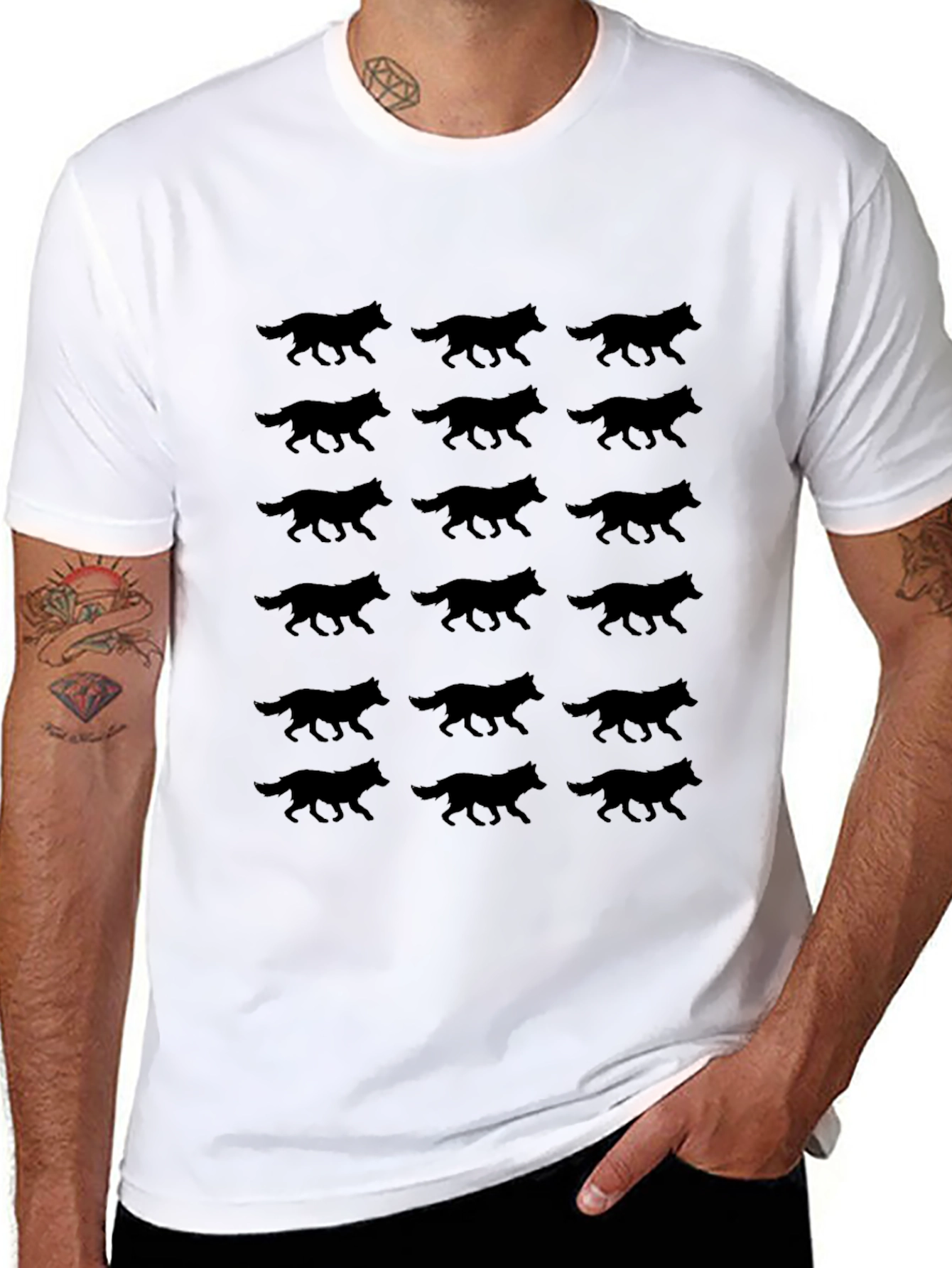 Wolf Silhouette Print Black T-Shirt