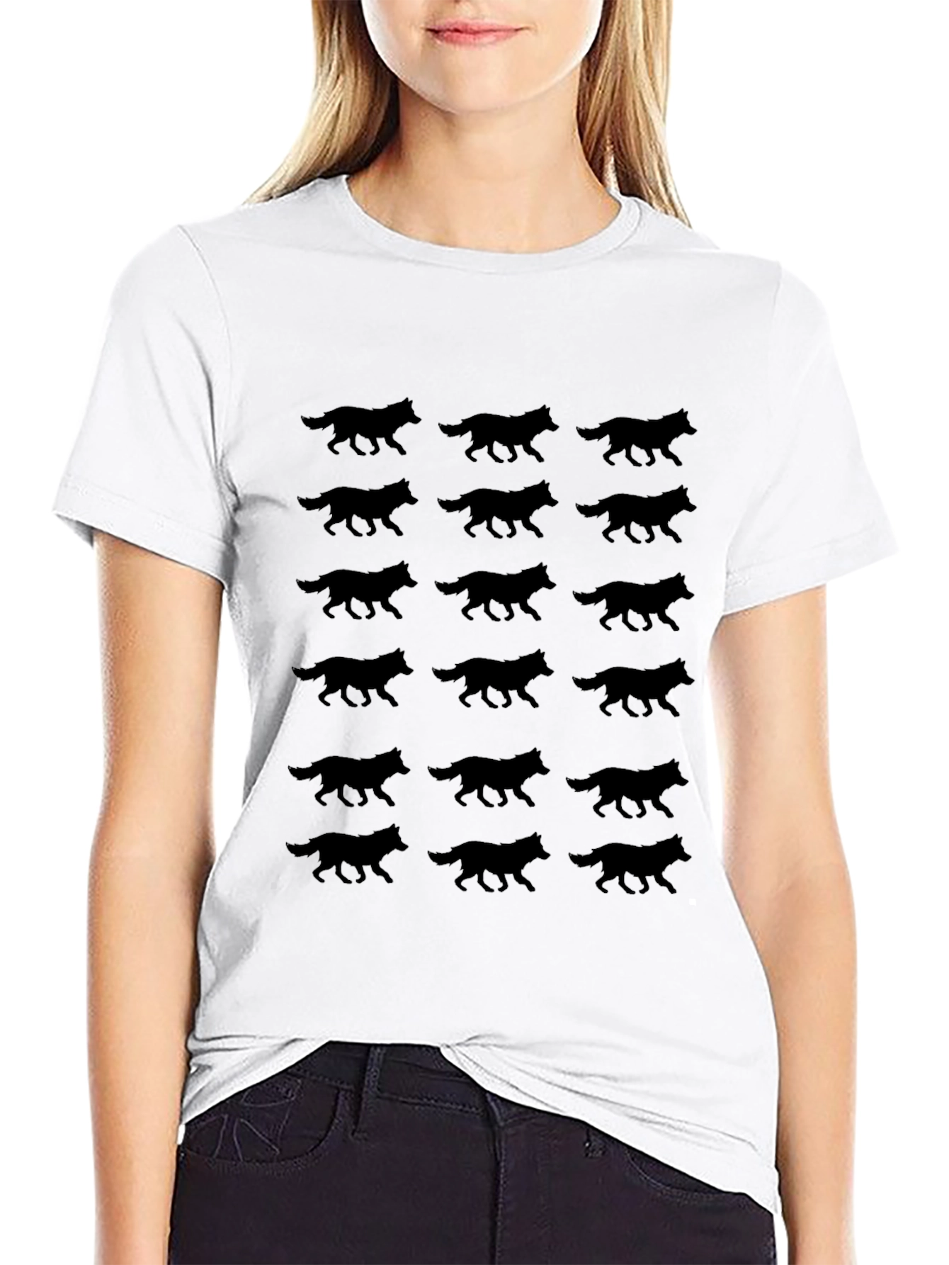 Wolf Silhouette Print Black T-Shirt