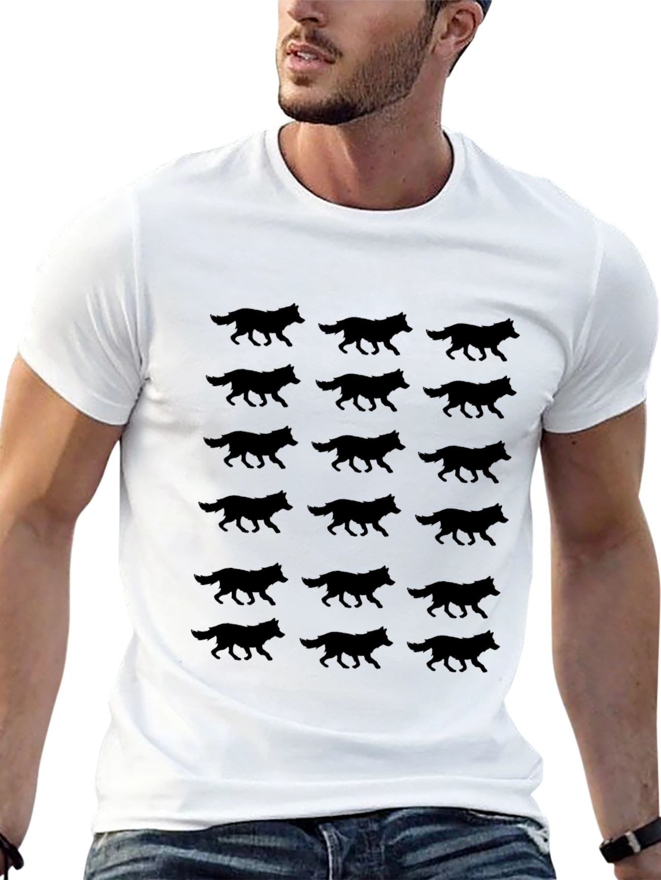 Wolf Silhouette Print Black T-Shirt