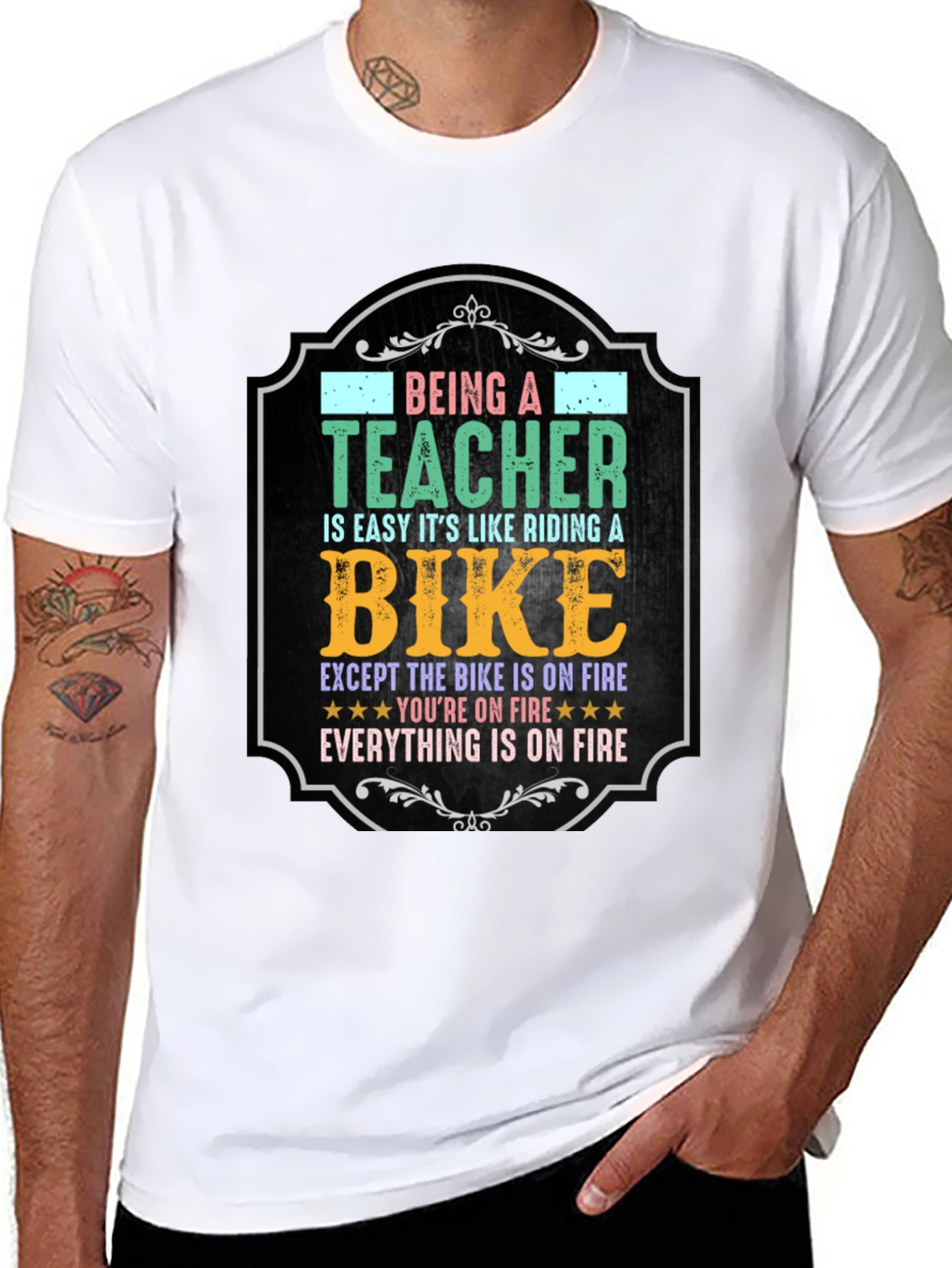 Funny Teacher T-Shirt: Riding a Bike on Fire
