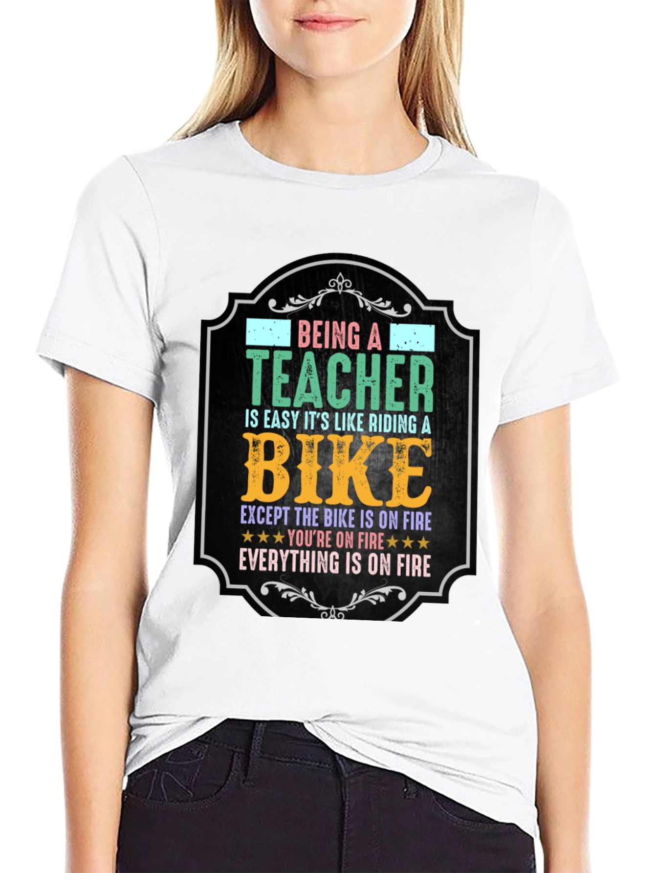 Funny Teacher T-Shirt: Riding a Bike on Fire