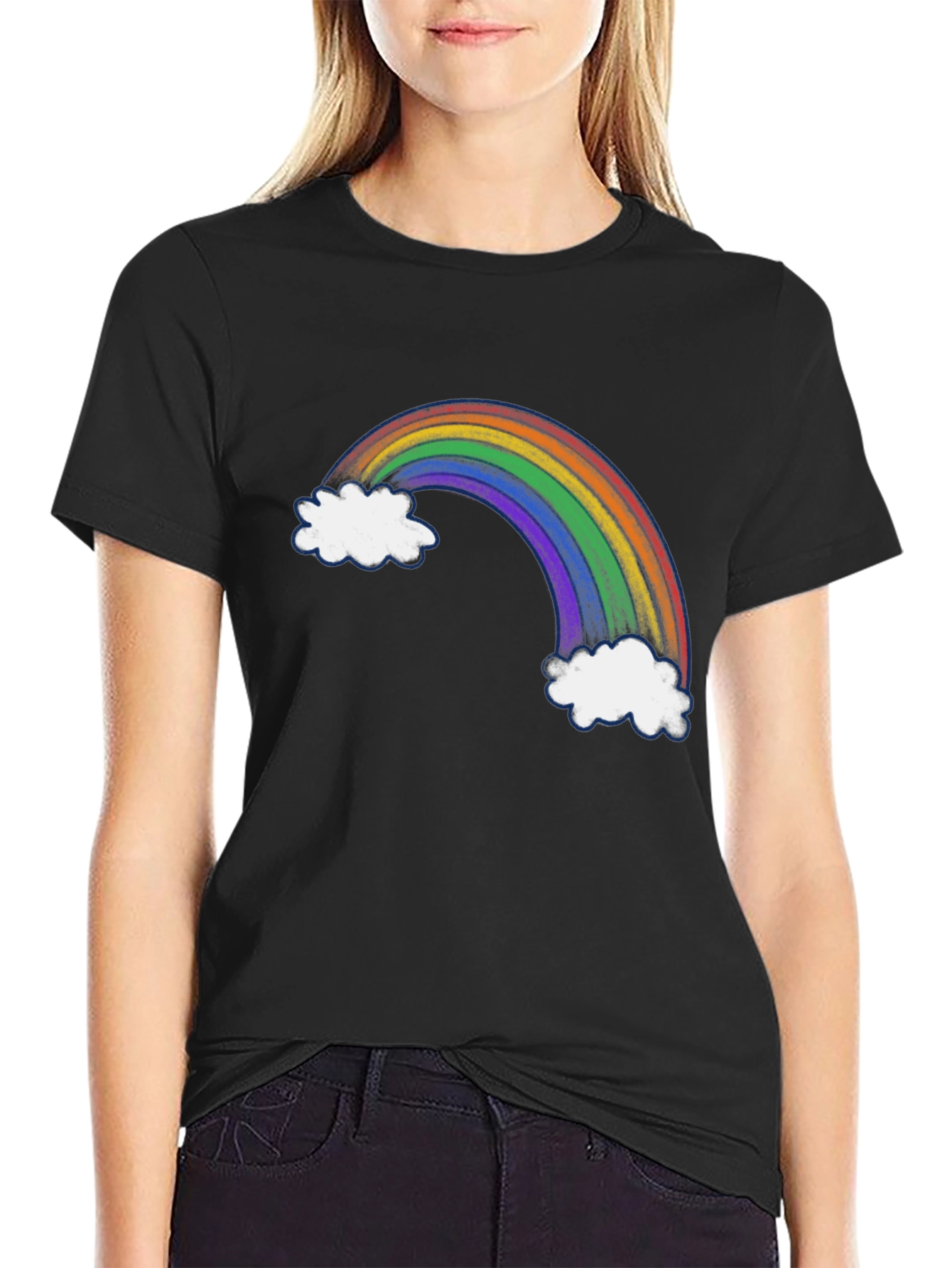Rainbow Cloud Graphic Black Tee